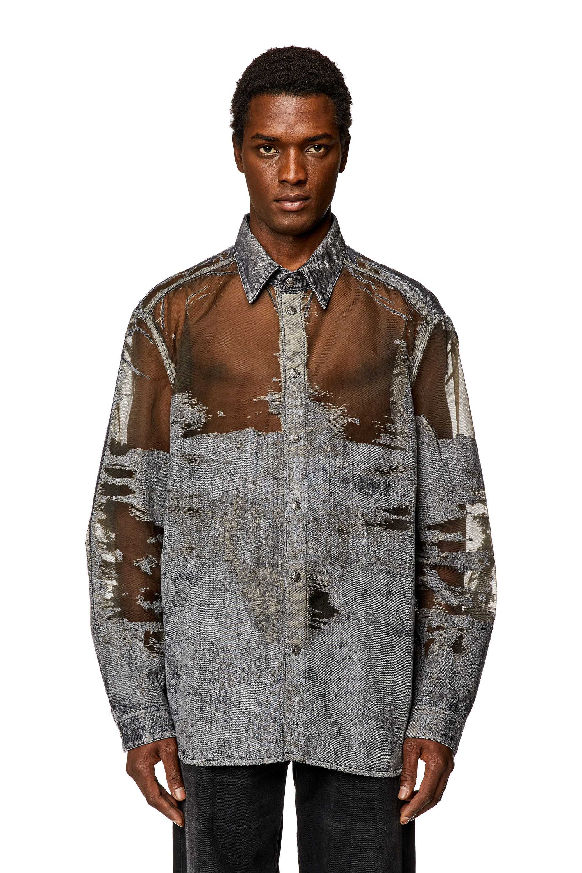Diesel - D-SIMPLY-OVER-FSD, Man's Denim shirt with devor&eacute; in Dark grey - 6
