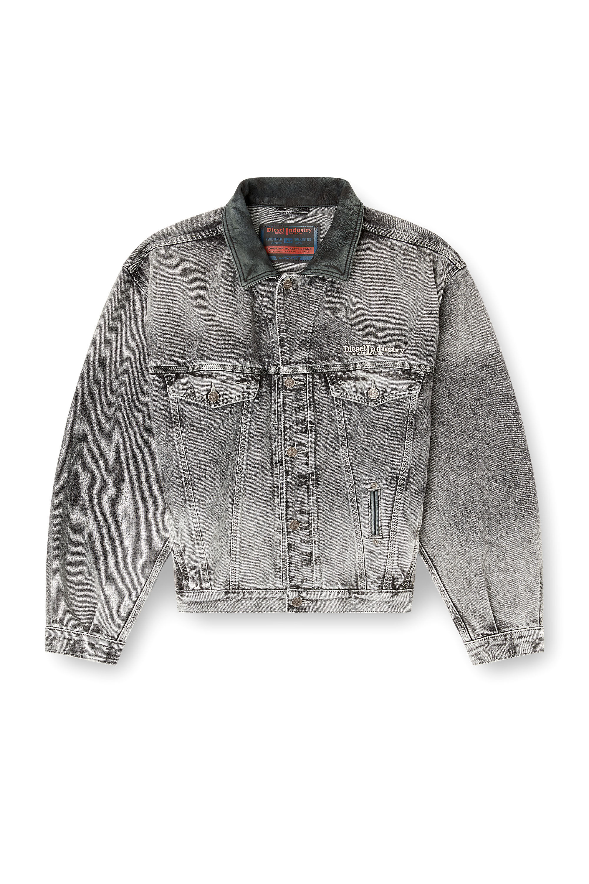 Women's Denim trucker jacket with tonal leather trims | Grey | Diesel