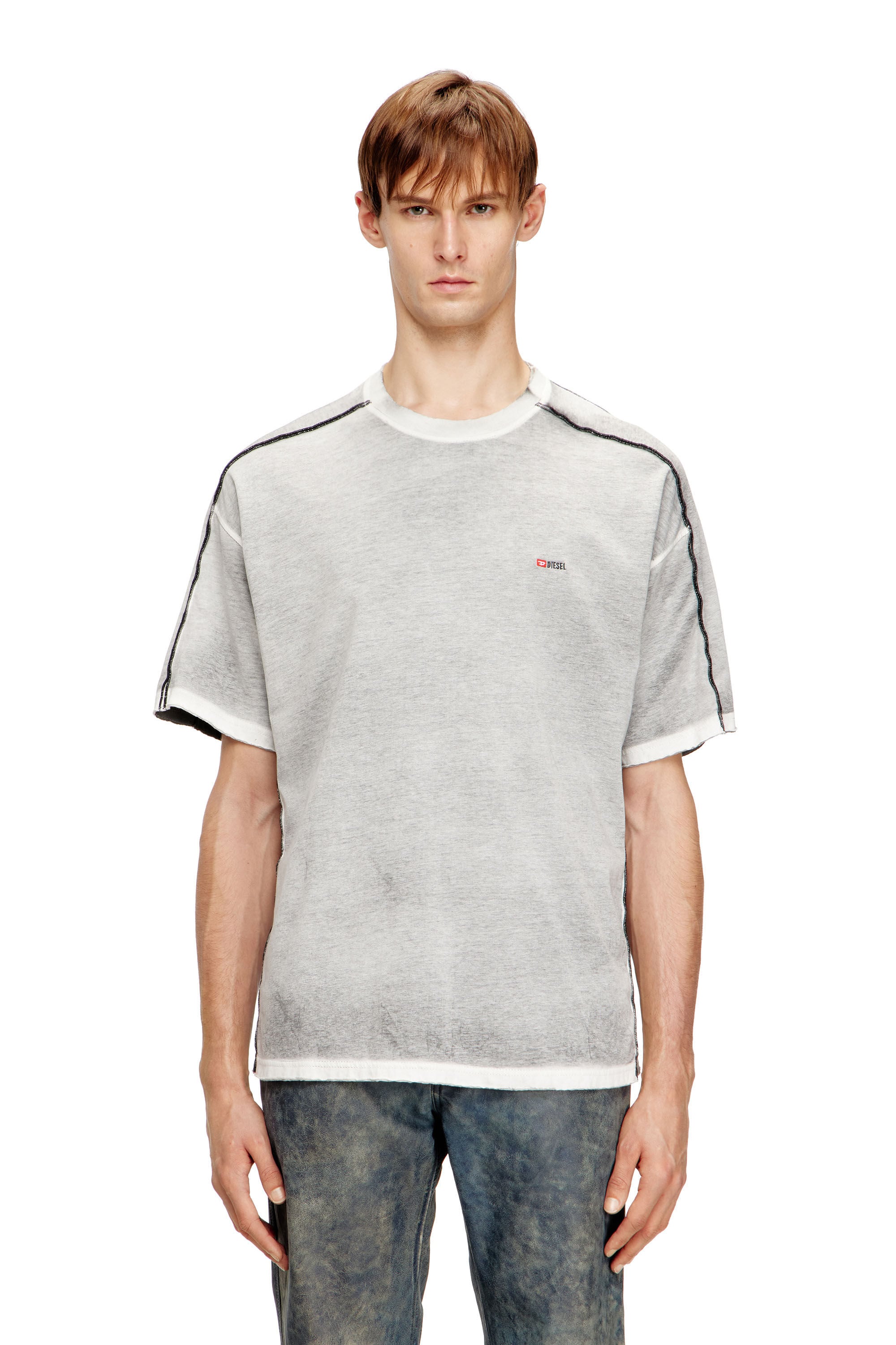 Men's Relaxed cotton T-shirt with colour spray | Grey | Diesel US