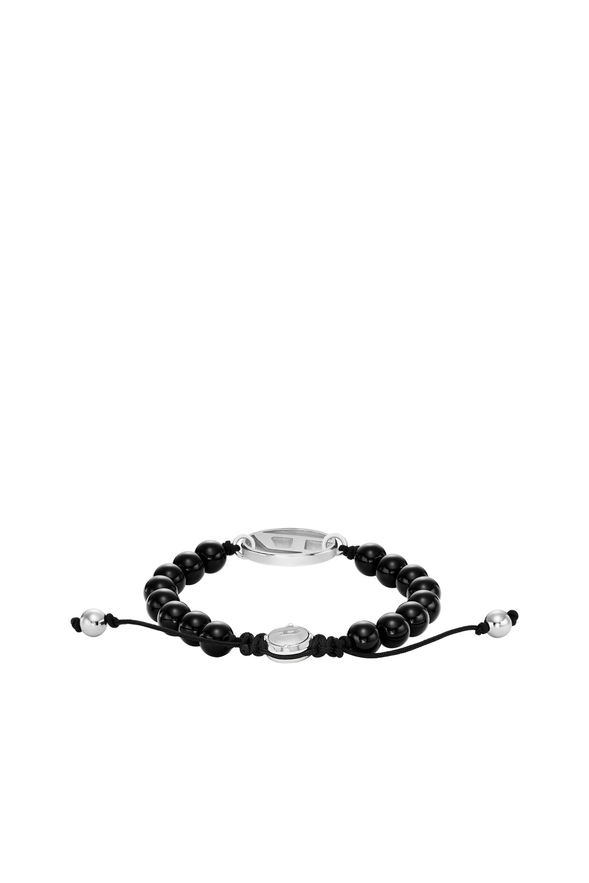 Women's Oval D Logo Black Agate Beaded Bracelet | Black | Diesel