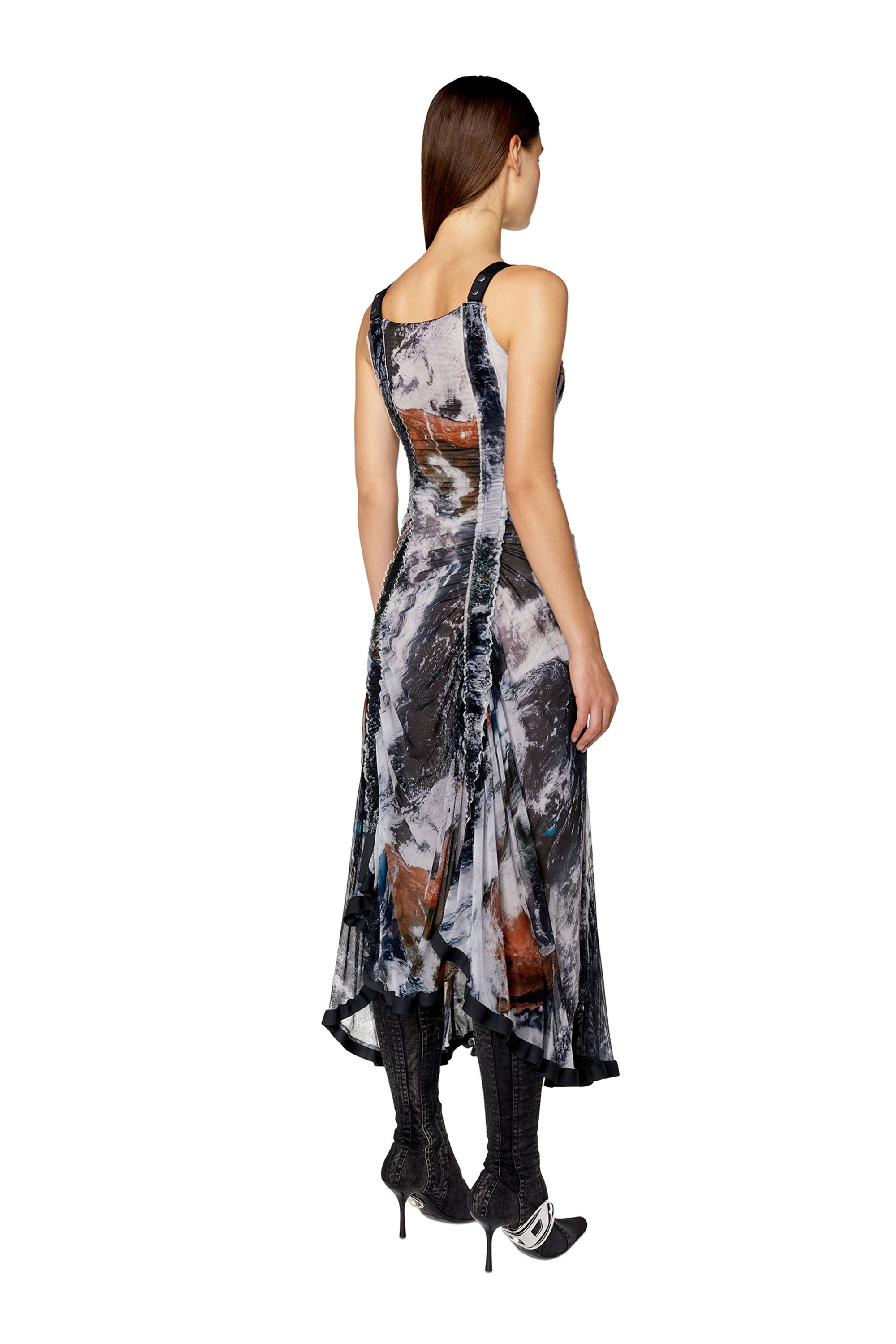 Diesel - D-TYLER, Female's Draped dress with Planet print in Black/Grey - 3