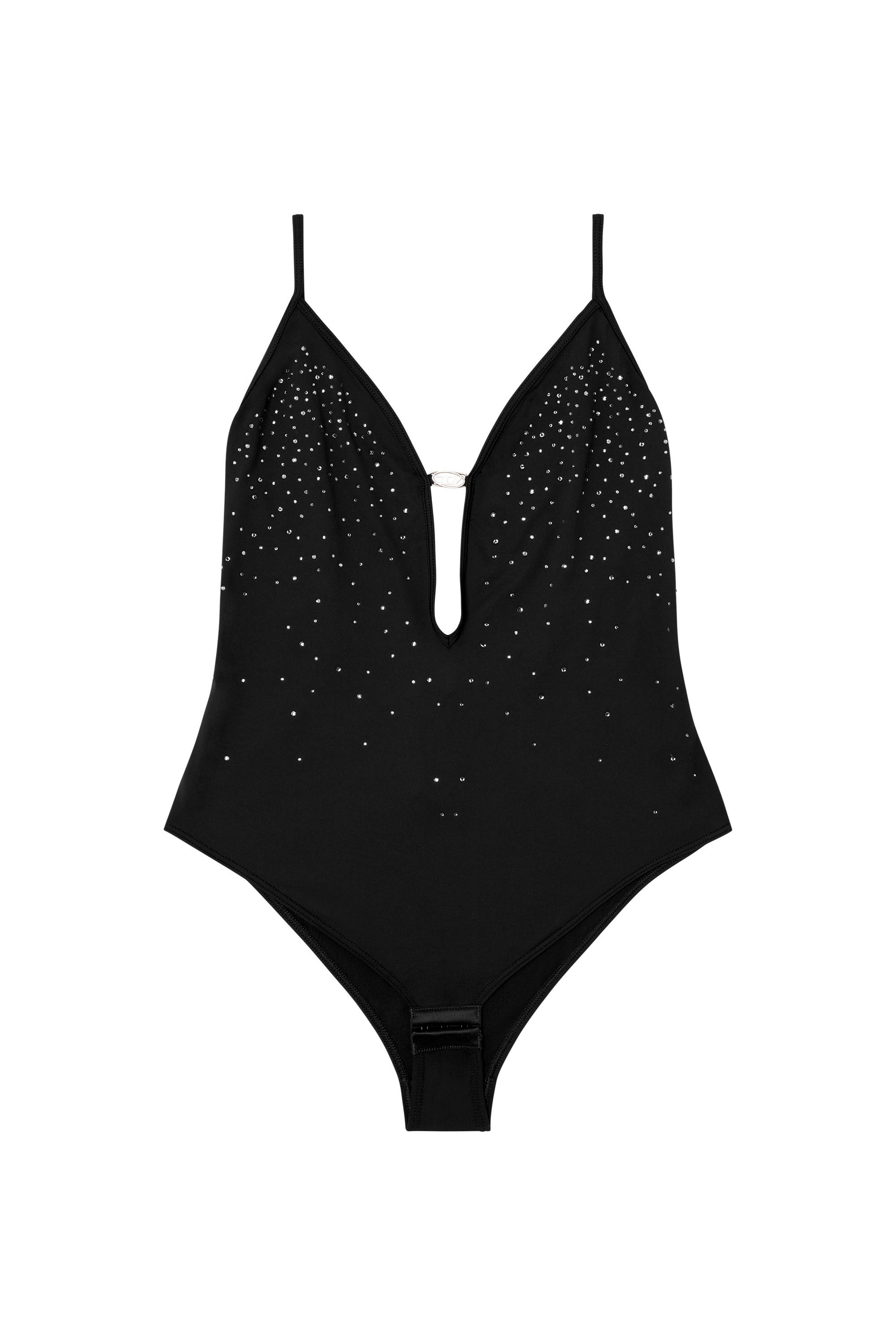 Diesel - UFBY-OVAL-D-BODYSUIT, Female's Microfibre bodysuit with crystals in Black - 6