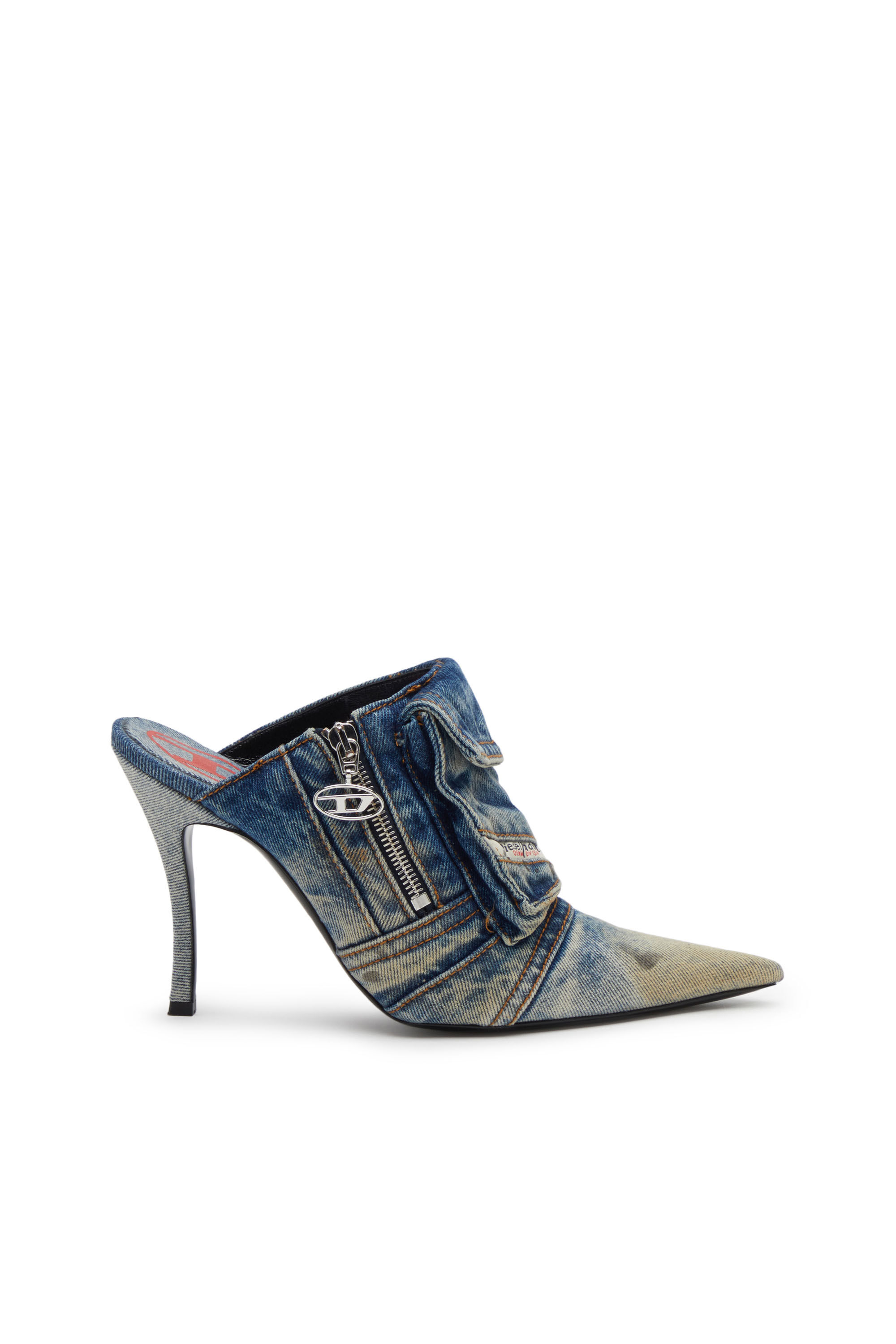 Diesel - D-VENUS POCKET ML, Female's D-Venus Pocket ML - Heeled mules in washed denim in Blue - 1