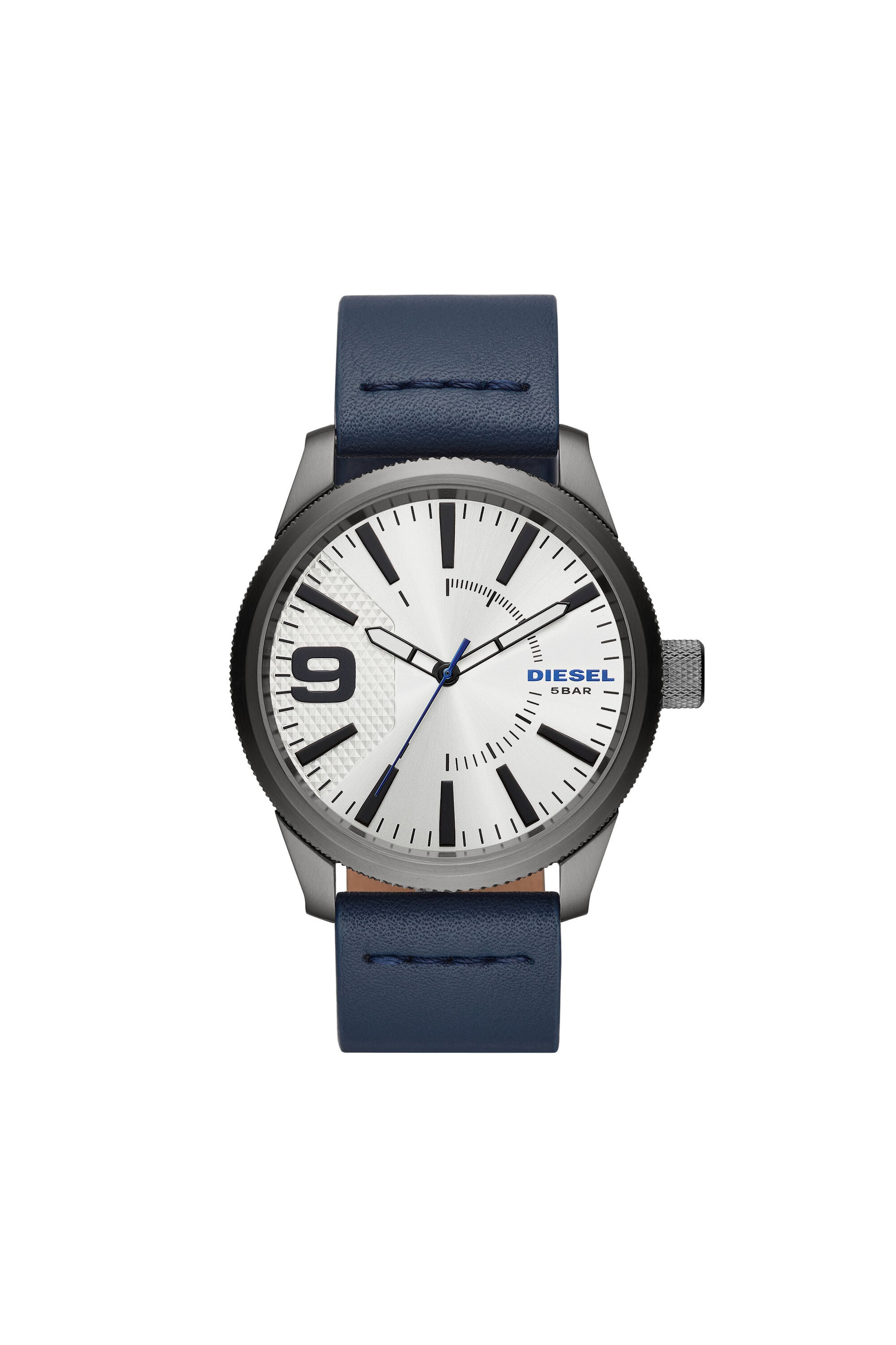 DZ1859 Man: Rasp Nsbb navy leather and silver watch, 46 mm | Diesel