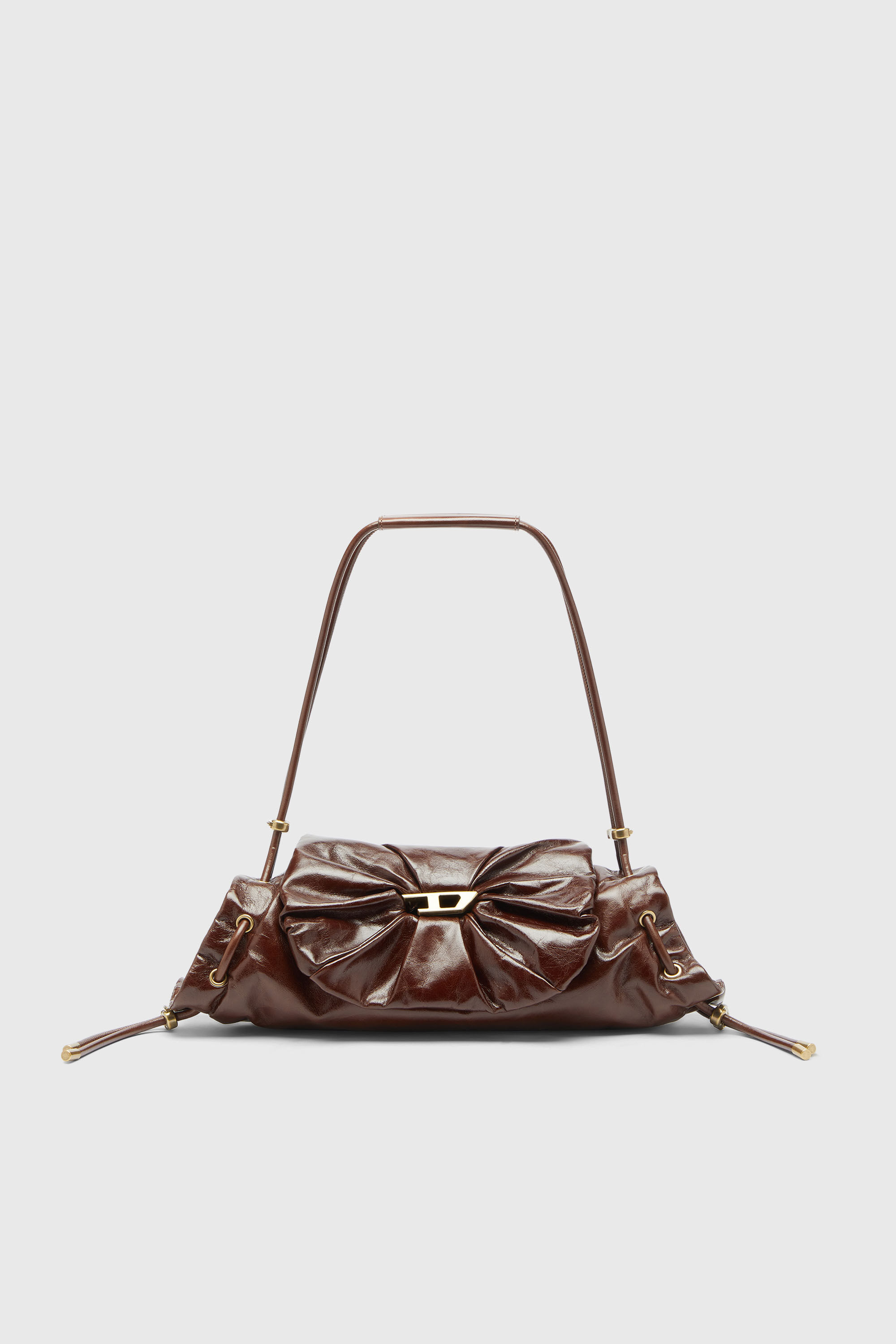 Diesel - SCRUNCH-D SHOULDER S, Woman's Scrunch-D-Small shoulder bag in shiny scrunched leather in Brown - 2