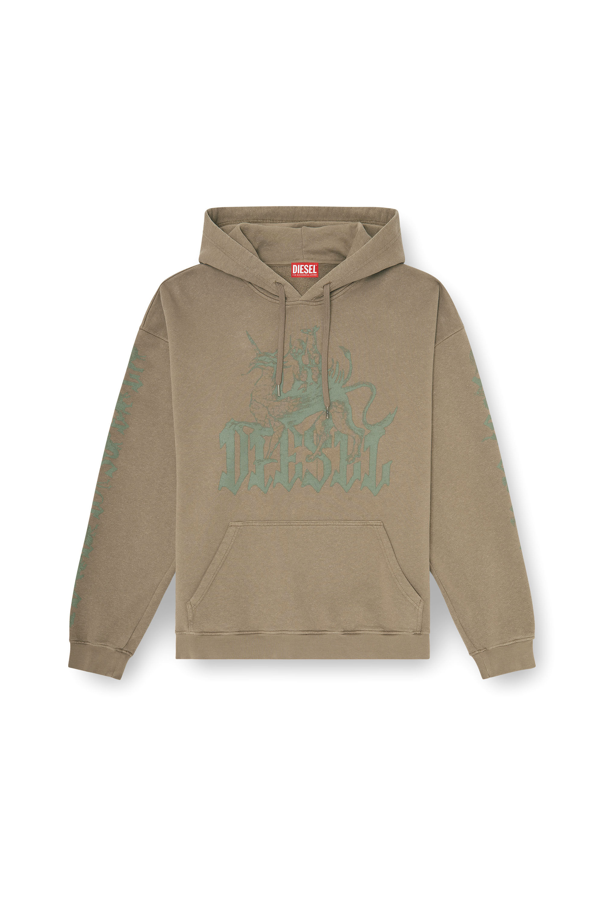 Men's Treated hoodie with griffin print | Brown | Diesel US
