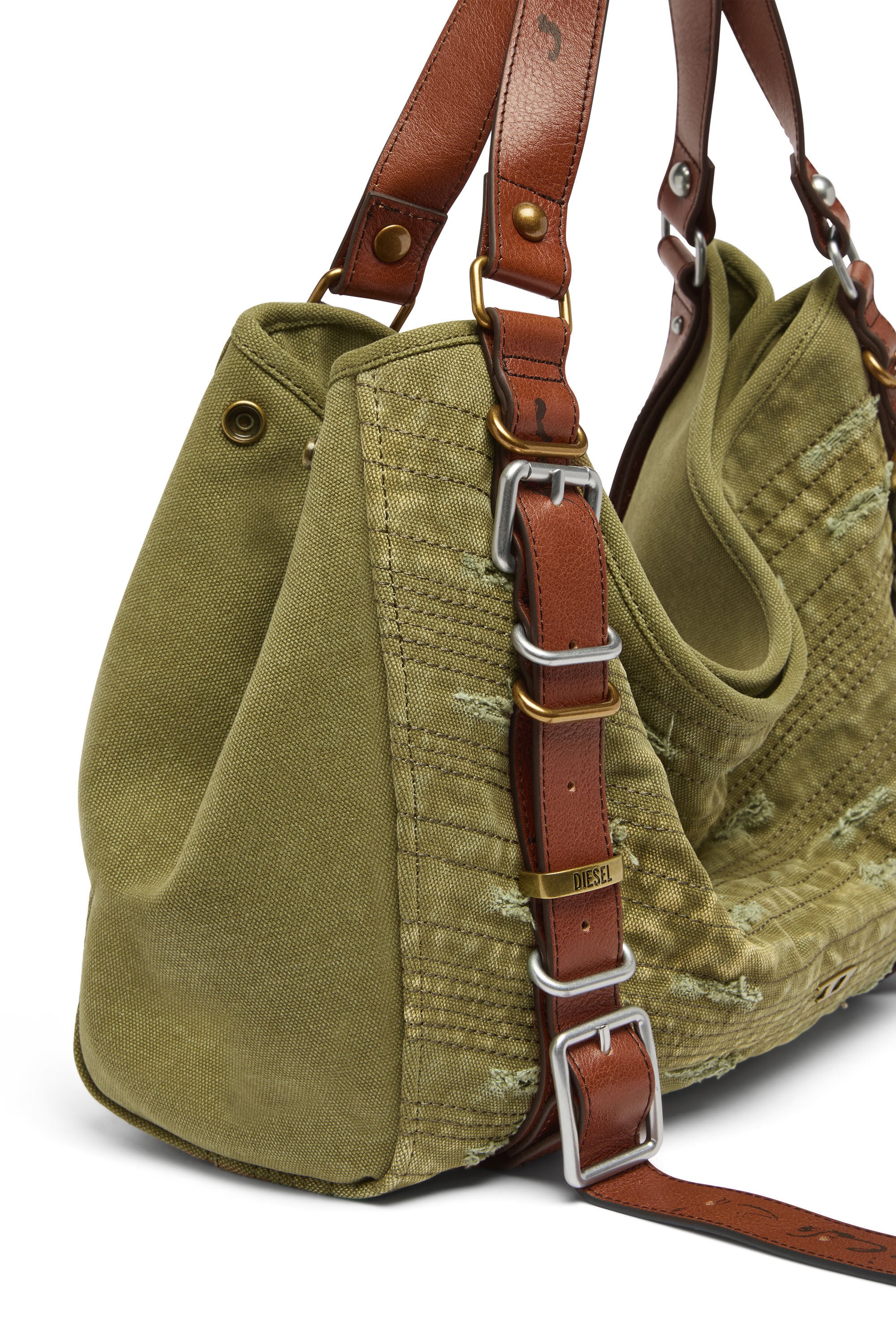Women's D-One-Medium top-handle bag in distressed canvas | Green