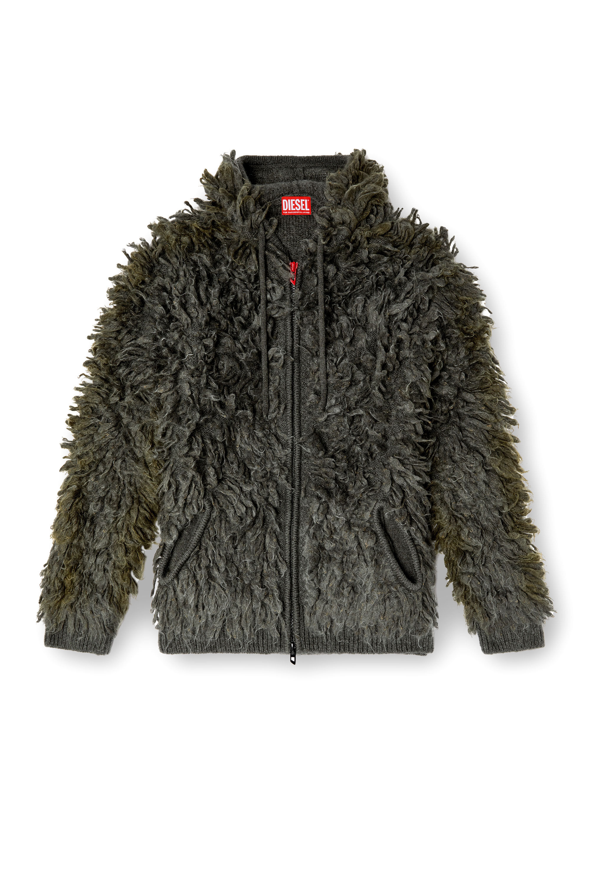 Men's Hooded cardigan in shaggy knit | Grey | Diesel