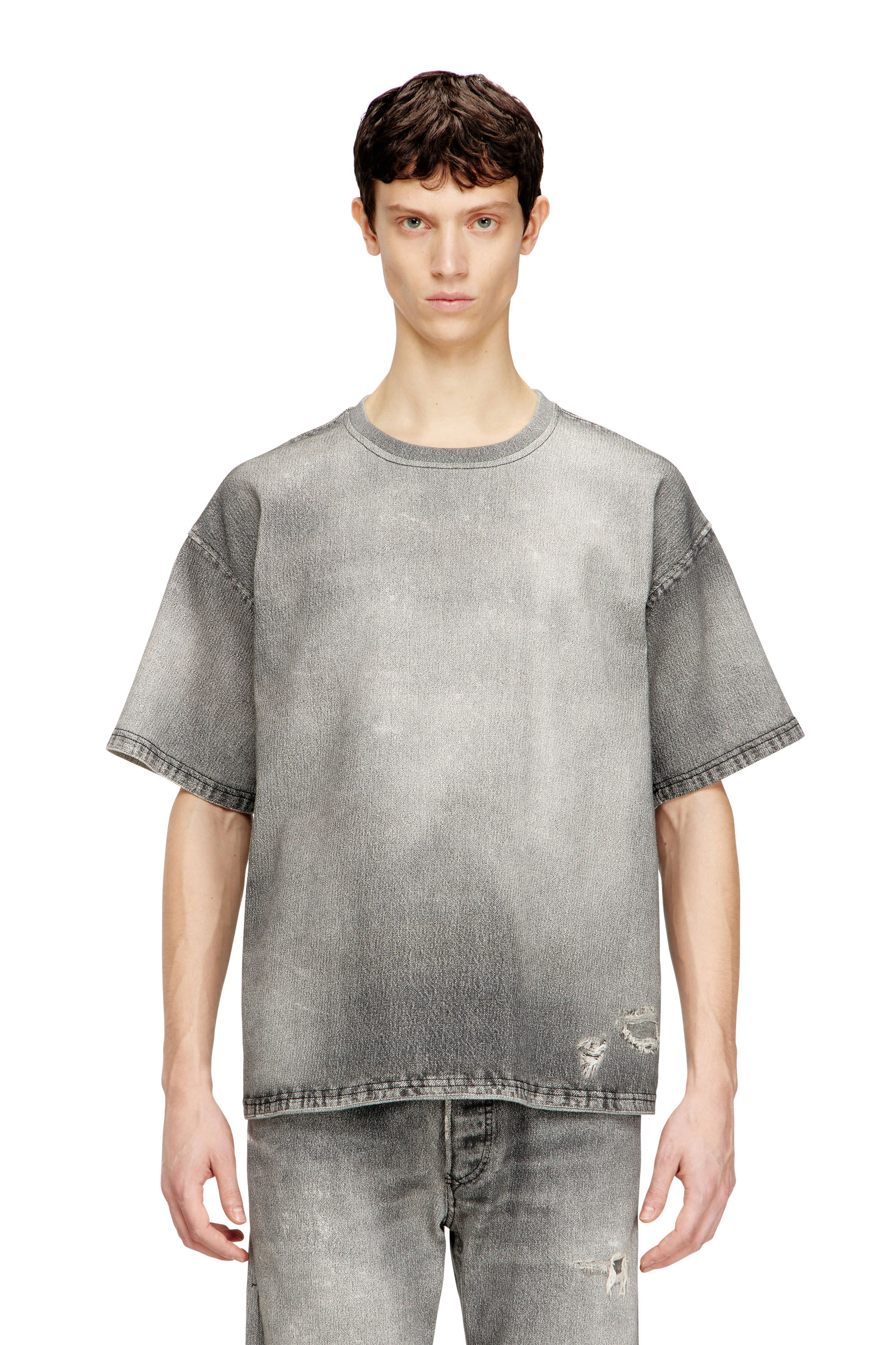 Men's Denim T-shirt with trompe l'oeil treated effect | Grey | Diesel