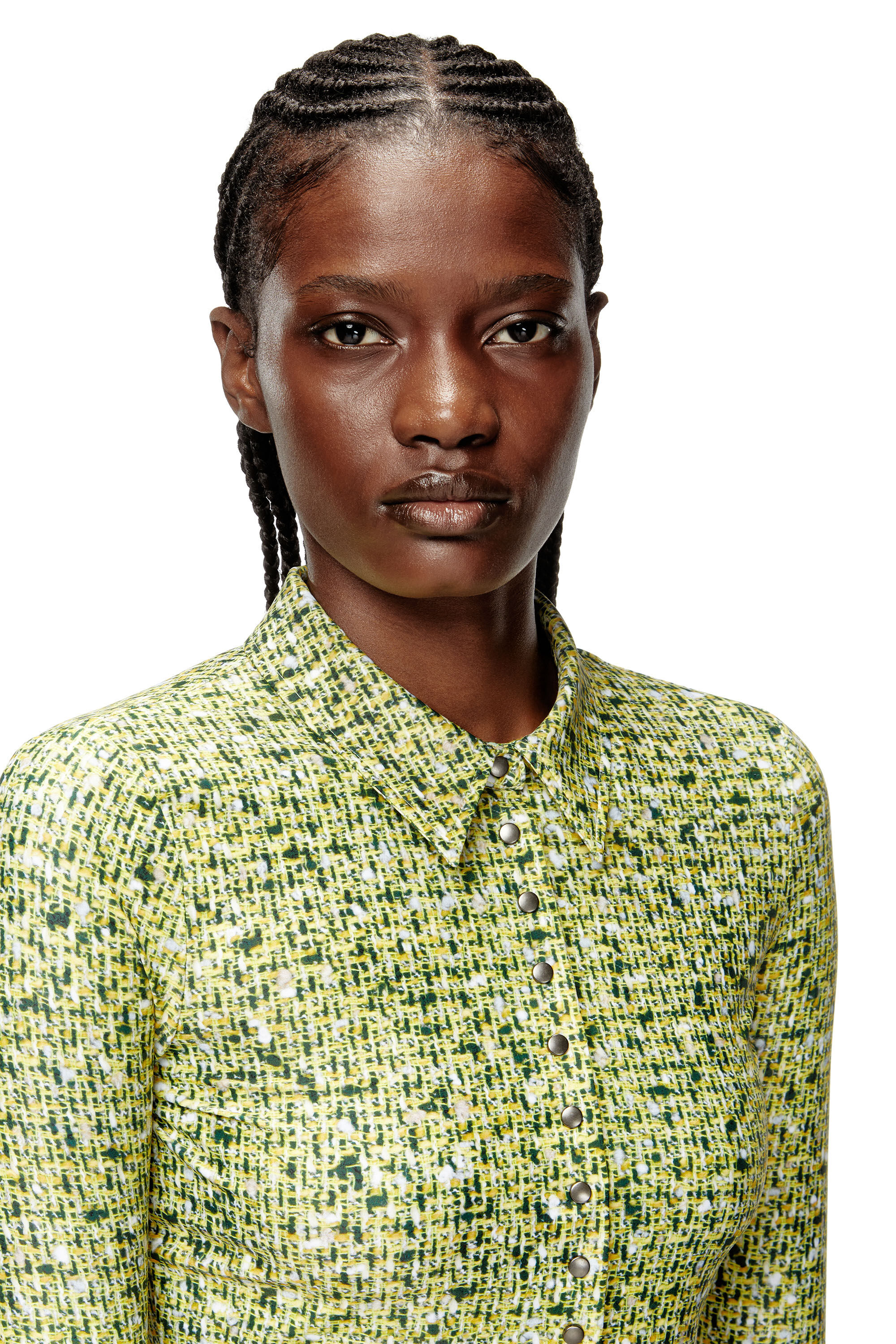 Diesel - C-ELAZ-BC, Female's Stretch fabric shirt with bouclé print in Yellow - 4