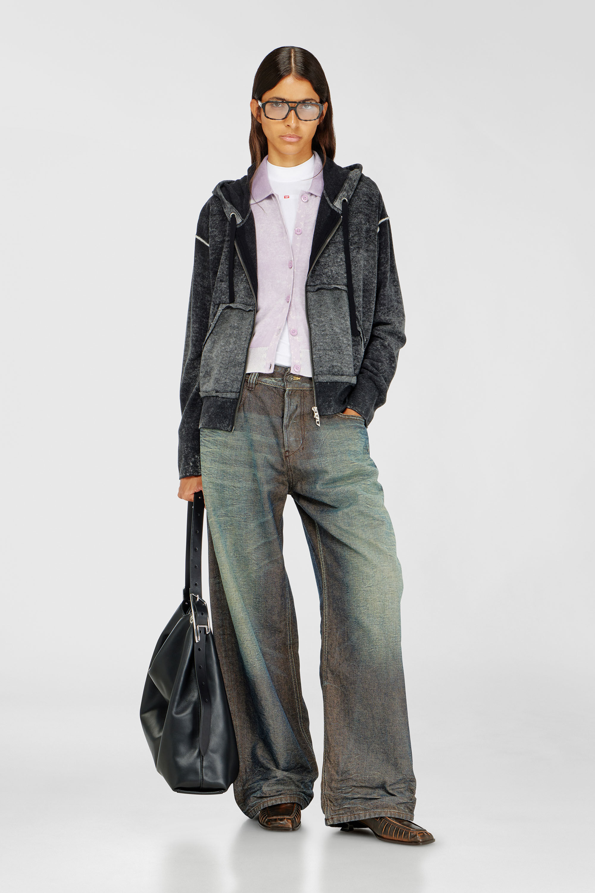Women's Reverse-print hooded cardigan in wool | Multicolor
