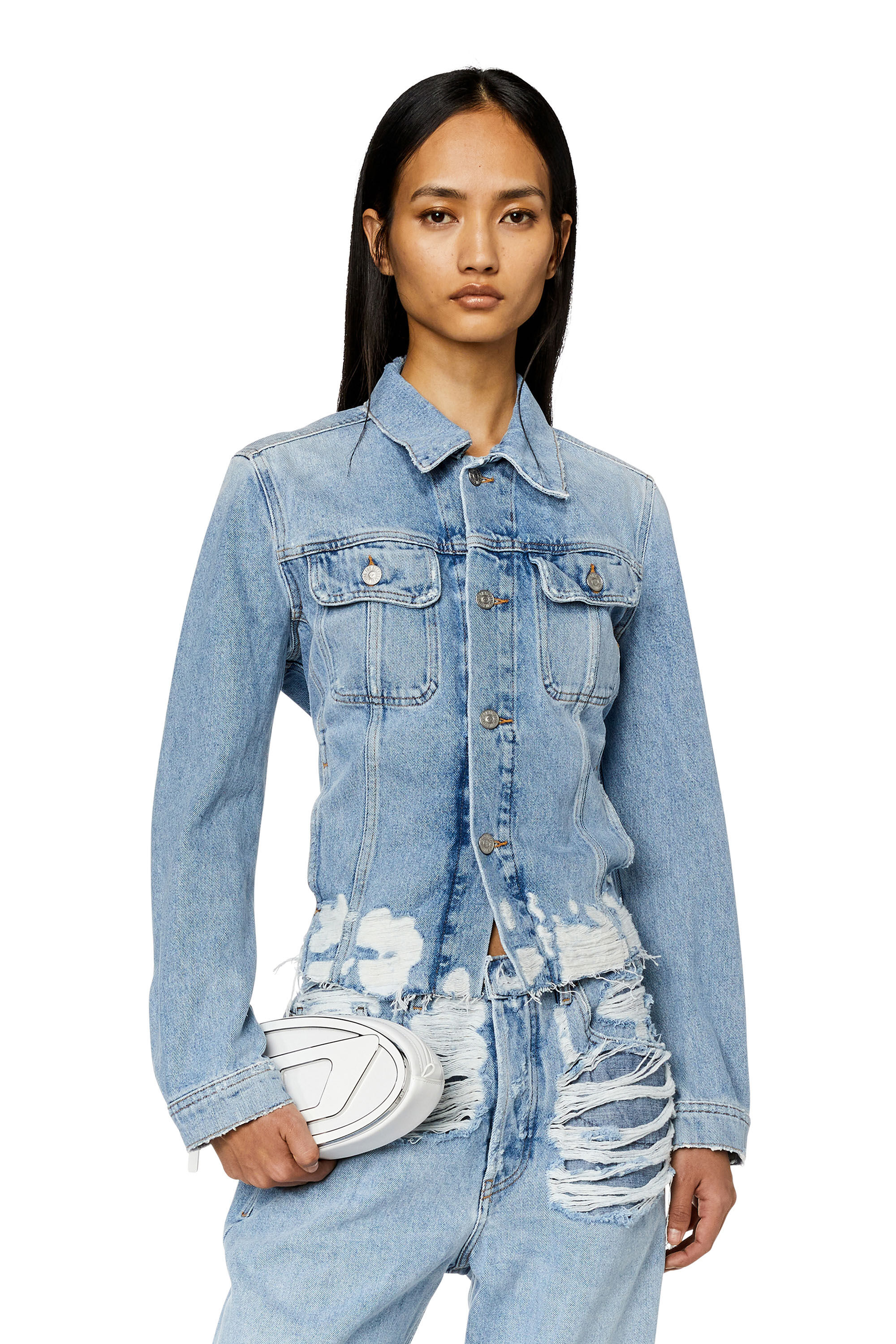 Diesel - DE-BONNY-S3, Veste trucker en denim effet destroy Femme in Bleu - 3