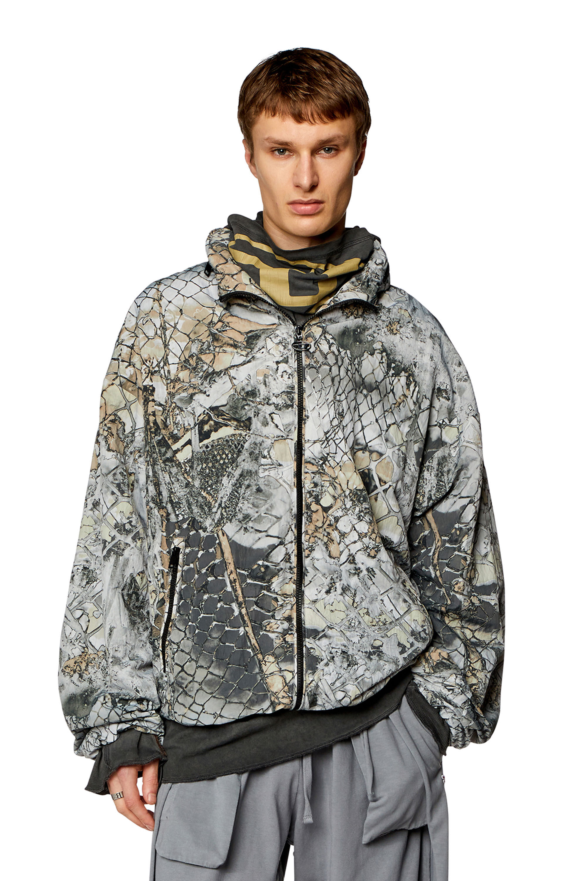 Diesel - J-DORSETT, Male's Windbreaker with abstract print in Grey - 3