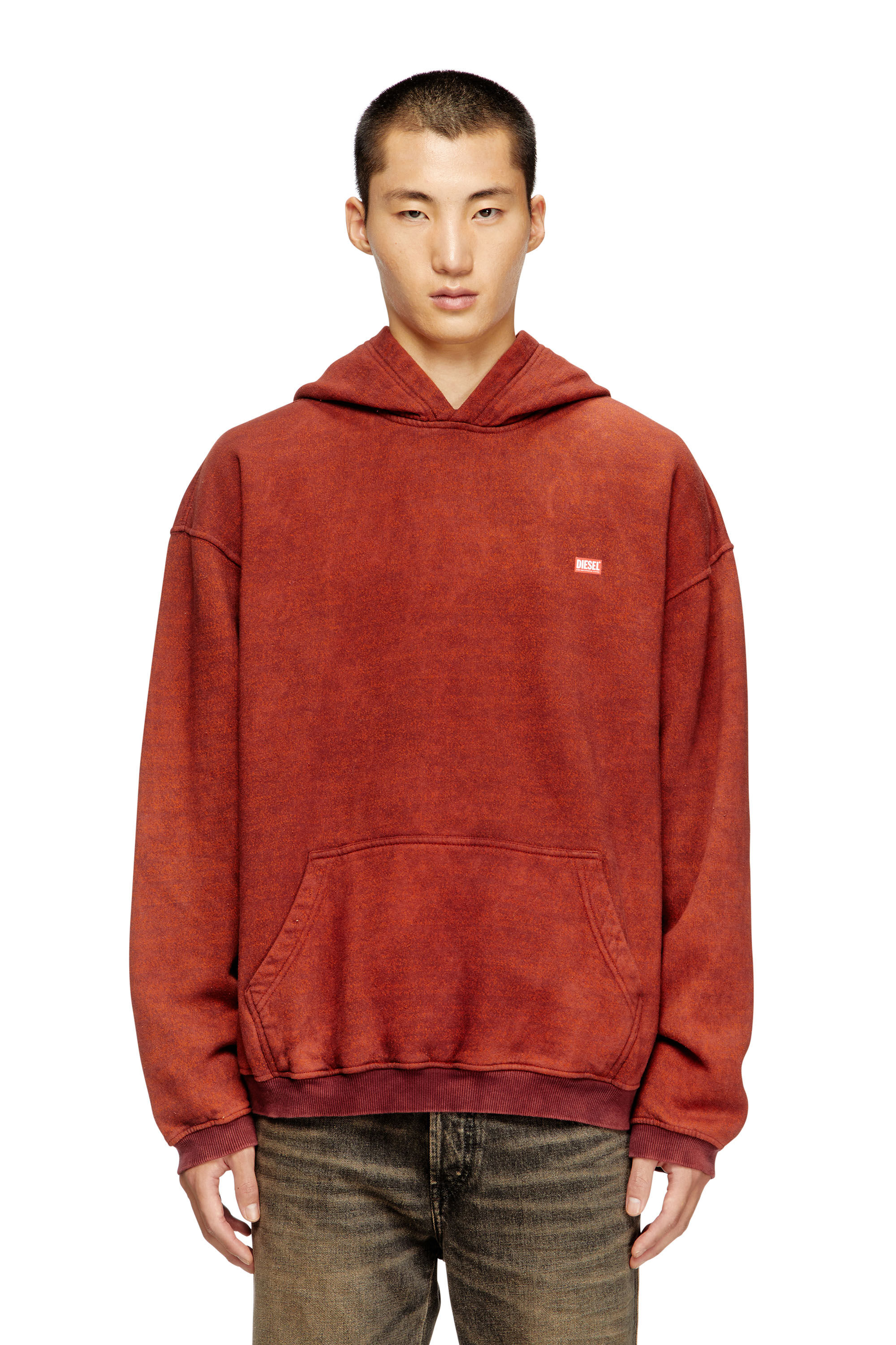 Diesel - S-KAI, Male's Cotton hoodie with kangaroo pocket in Brown - 3