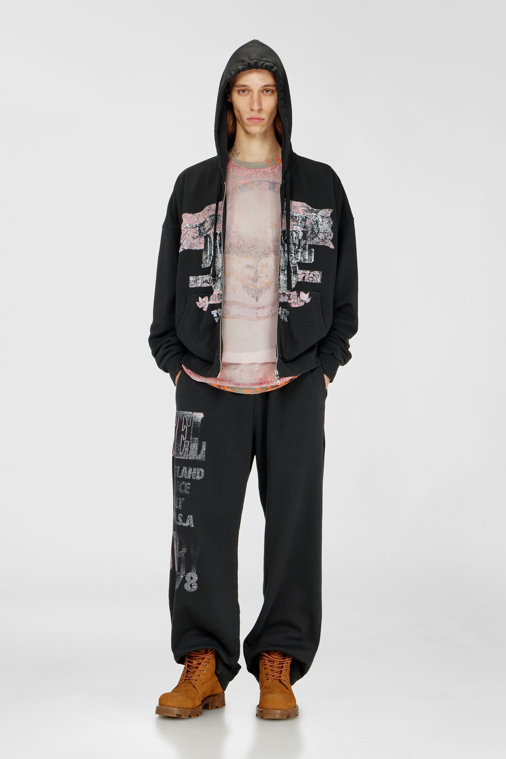 Diesel - S-WILL-ZIP, Sweat &agrave; capuche zipp&eacute; avec motifs concert Homme in ToBeDefined - 1