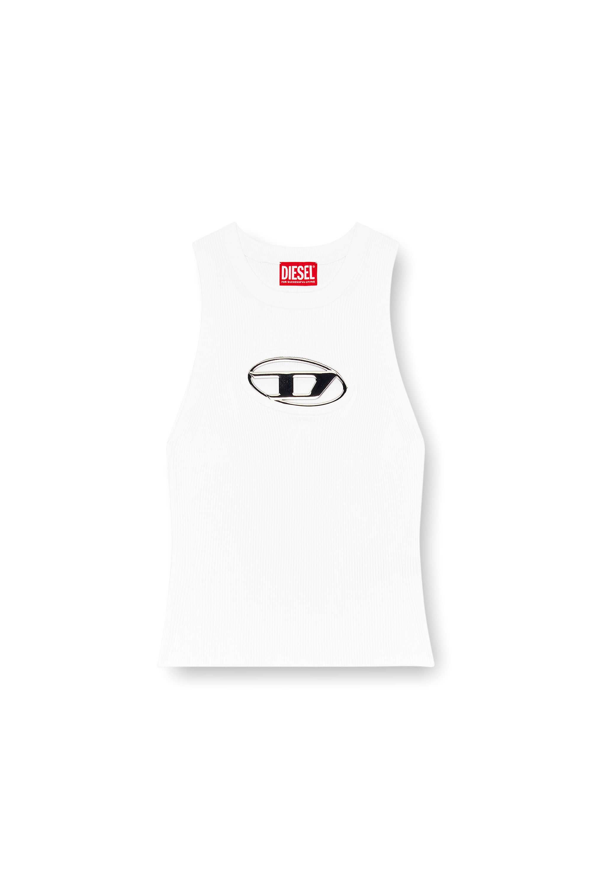 Diesel - M-ONERVA-TOP, Female's Cut-out knit top with logo plaque in White - 2