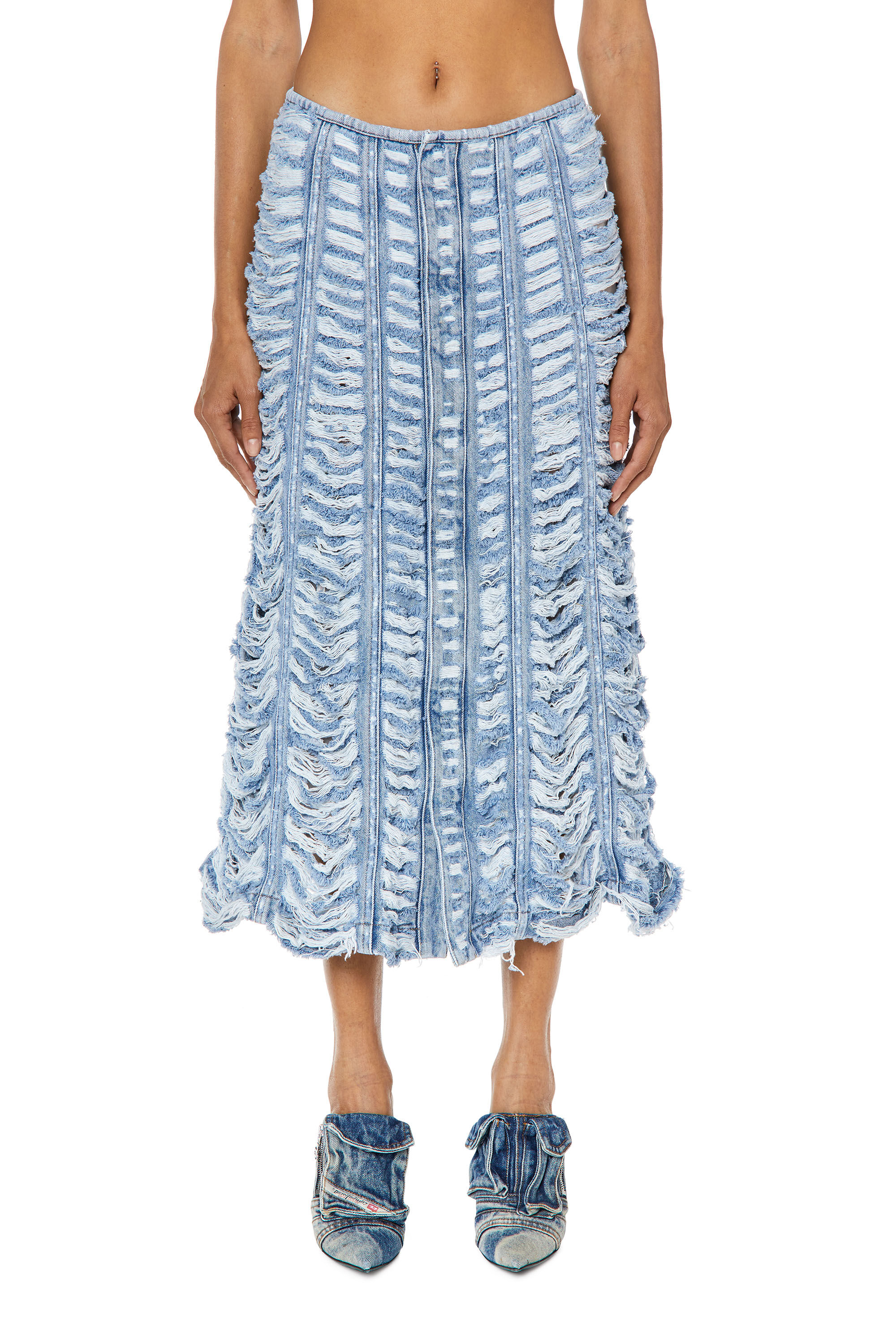 Diesel - DE-GHIL-FSC, Female's Long denim skirt with tiger breaks in Light Blue - 2