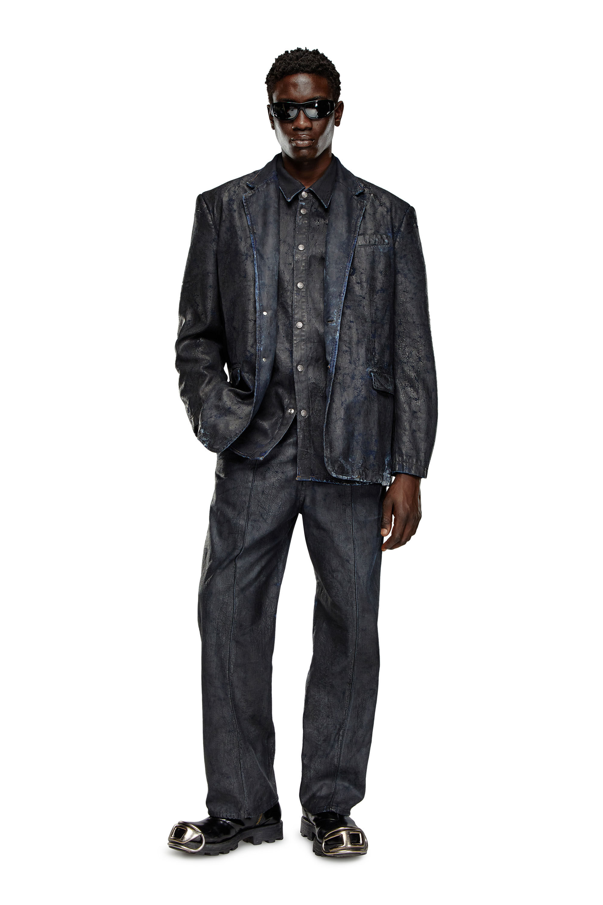 Men's Denim shirt with craquelé coating | Black | Diesel