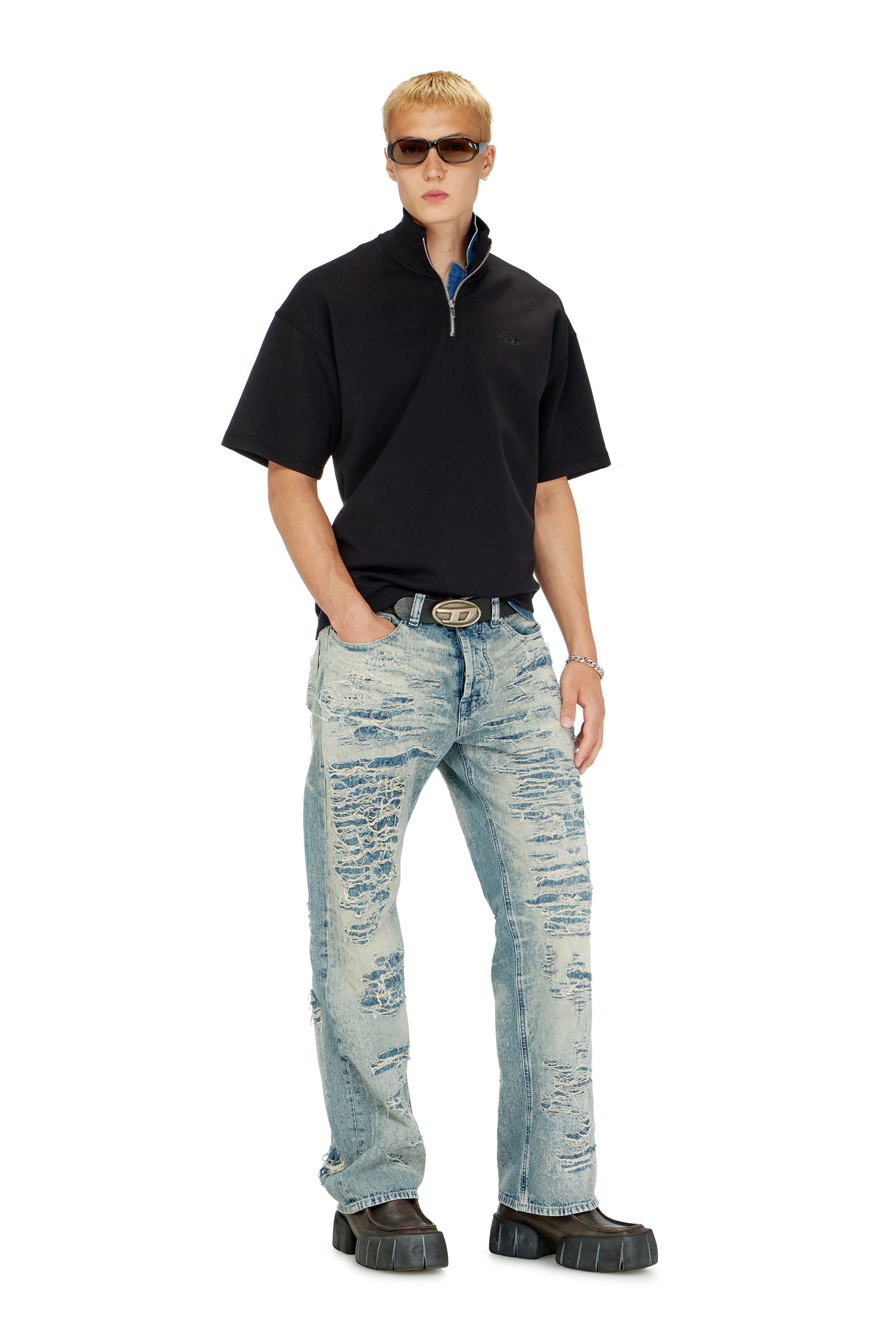Diesel - S-CUBY, Man's Short-sleeve half-zip sweatshirt in light scuba in Black - 1