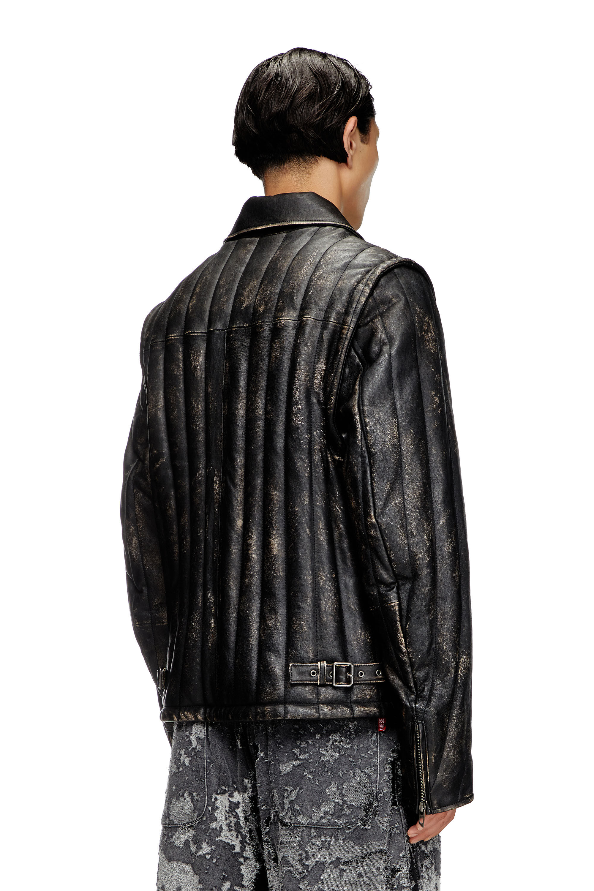 Diesel - L-ALBERT, Male's Distressed quilted leather jacket/vest in Black - 5