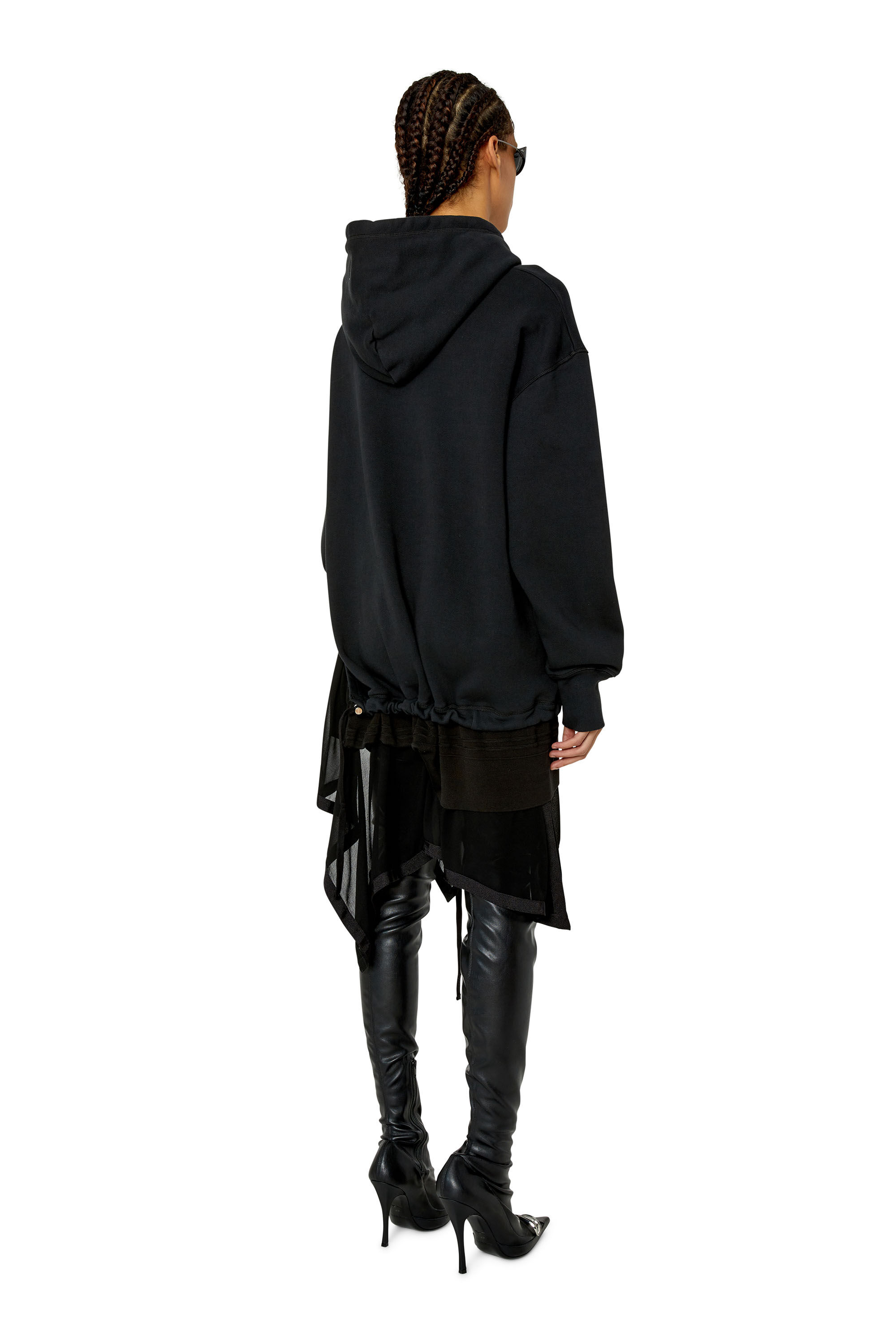 Diesel - D-ROLE, Female's Hoodie dress with handkerchief hem in Black - 3