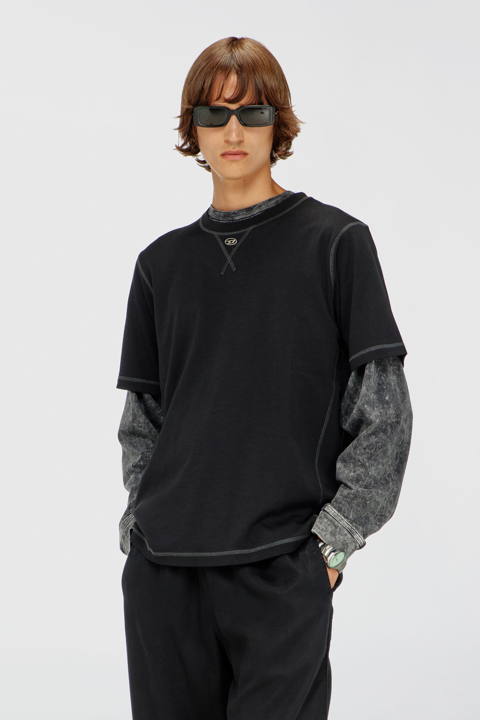 Diesel - T-MADJUST-TR, Man's Regular T-shirt with crew neck and Oval D in Dark grey - 3