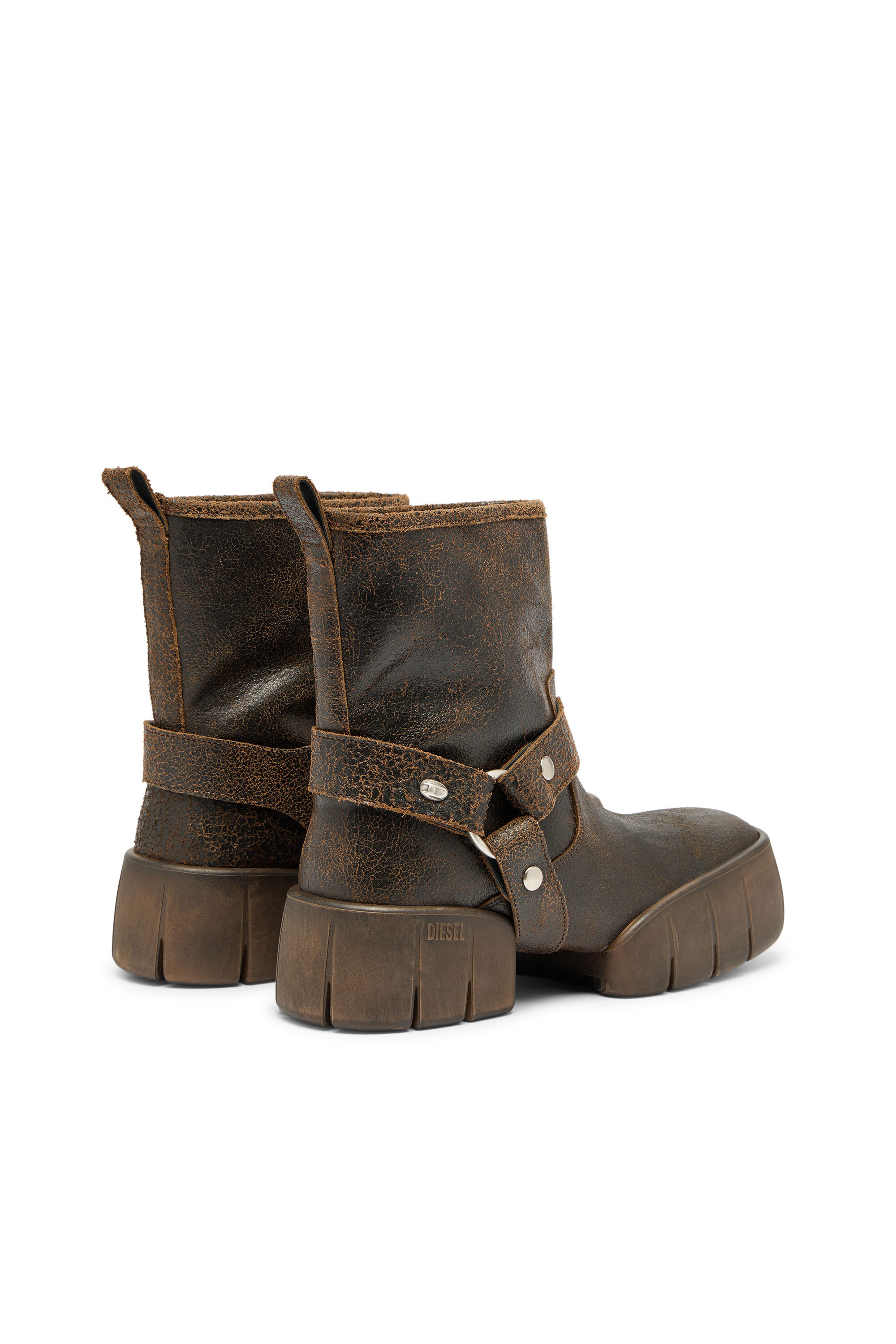 Diesel - D-TEX TU, Male's D-Tex-Biker boot in crackle leather in Brown - 3