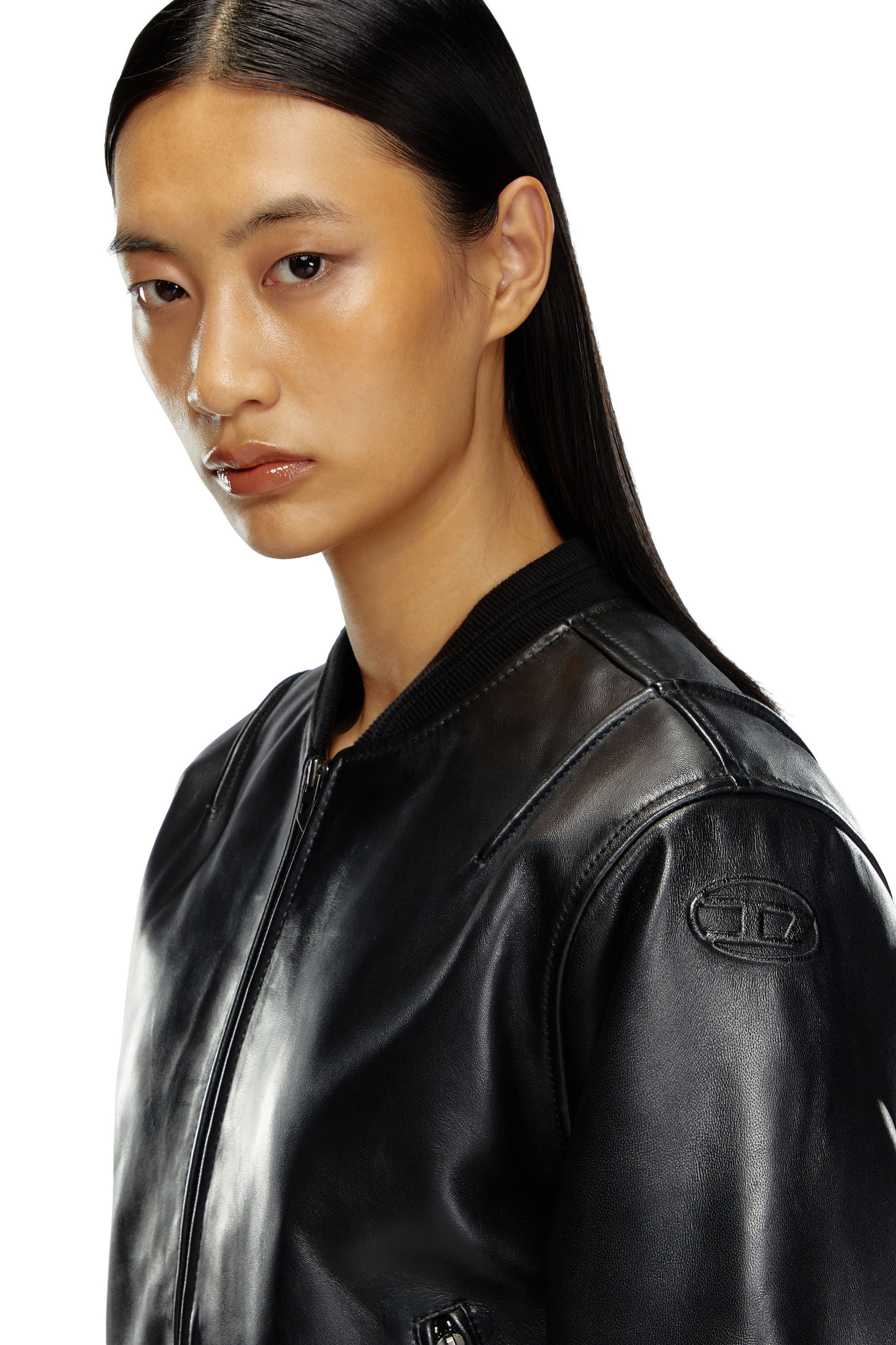 Diesel - L-ILAN, Woman's Oversized leather bomber jacket in Black - 5