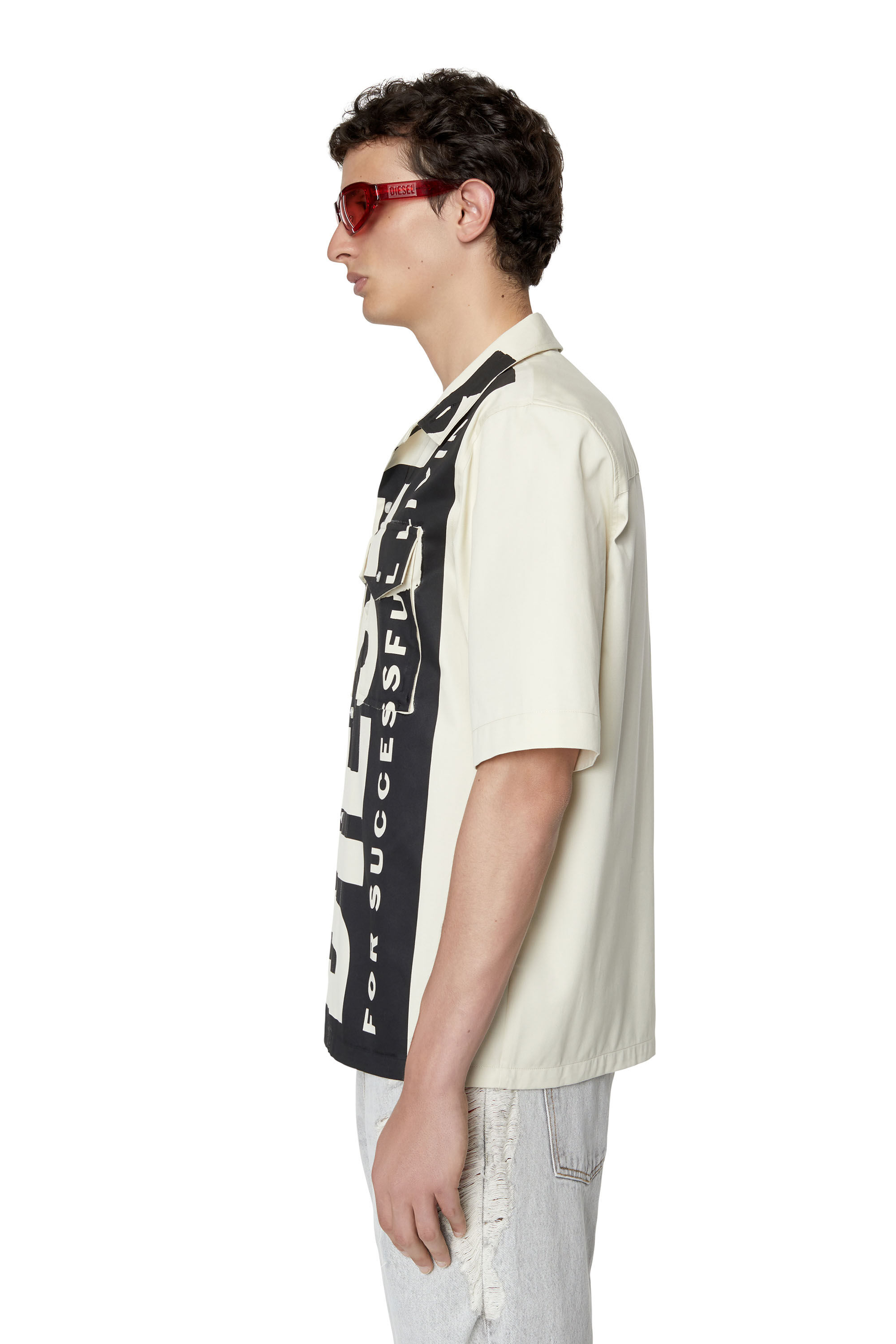 Diesel - S-MAC-22, Male's Bowling shirt with maxi logo print in Black/White - 6