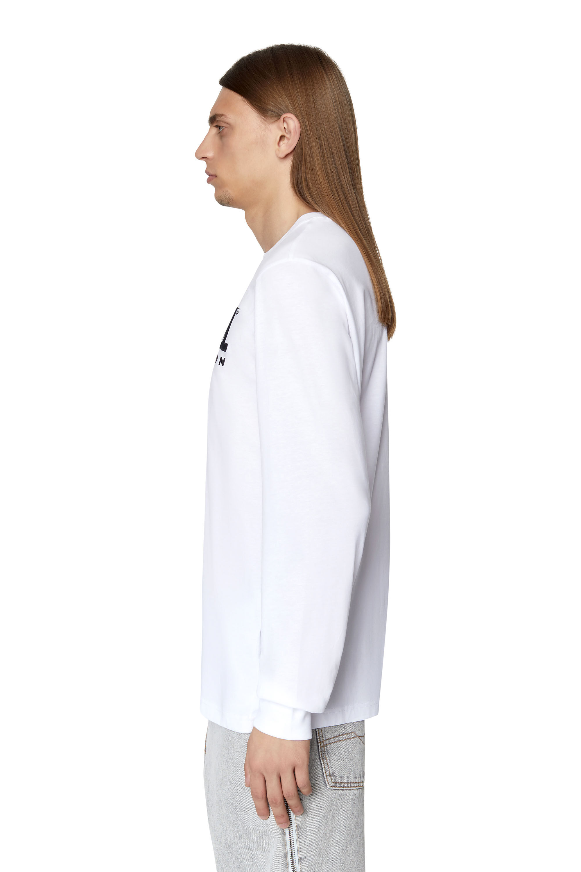 Diesel - T-JUST-LS-DIV, T-shirt à manches longues avec logo en polaire Homme in Blanc - 6
