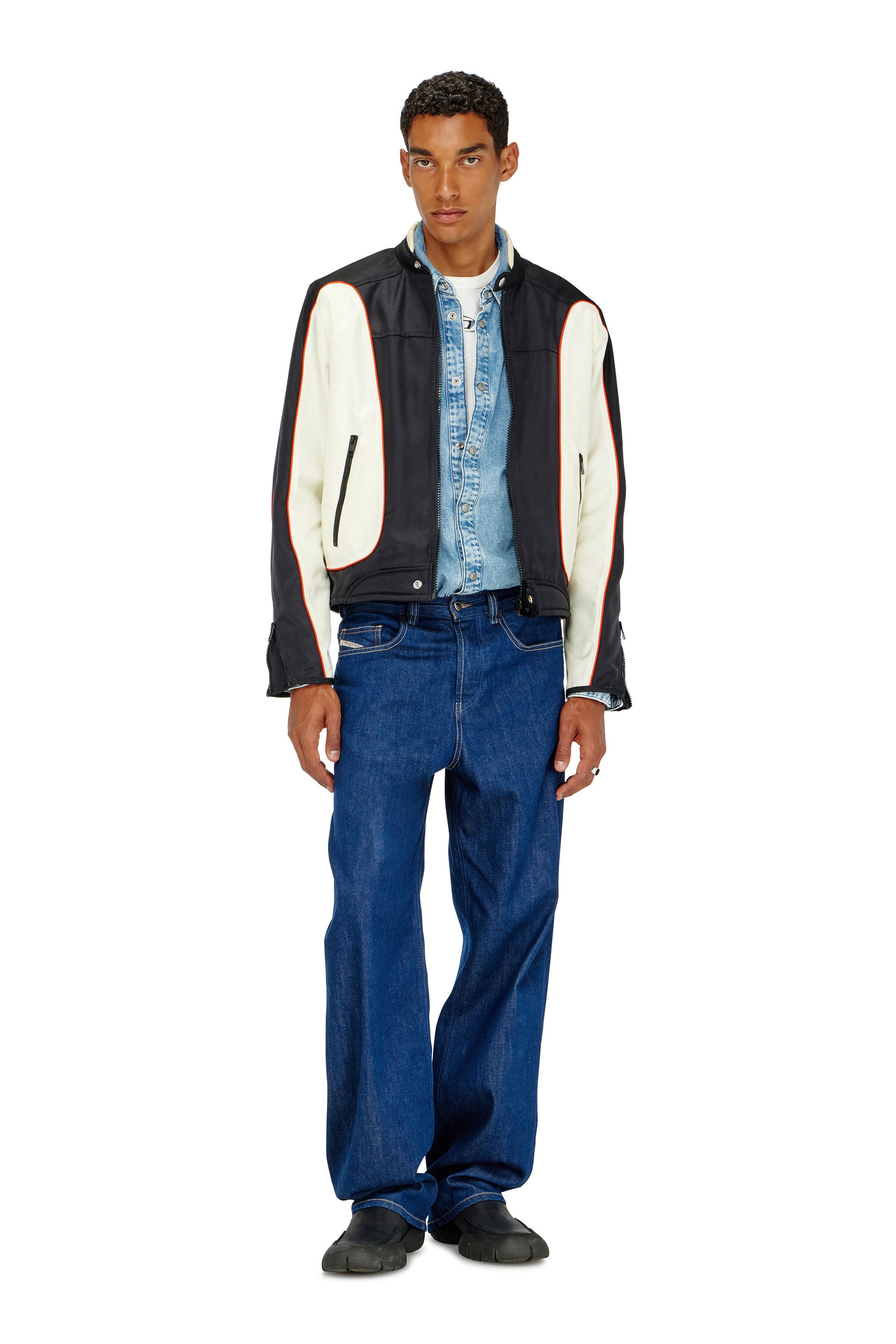 Diesel - J-BLINK-A, Chaqueta biker con bloques de color y ribetes Hombre in Multicolor - 1