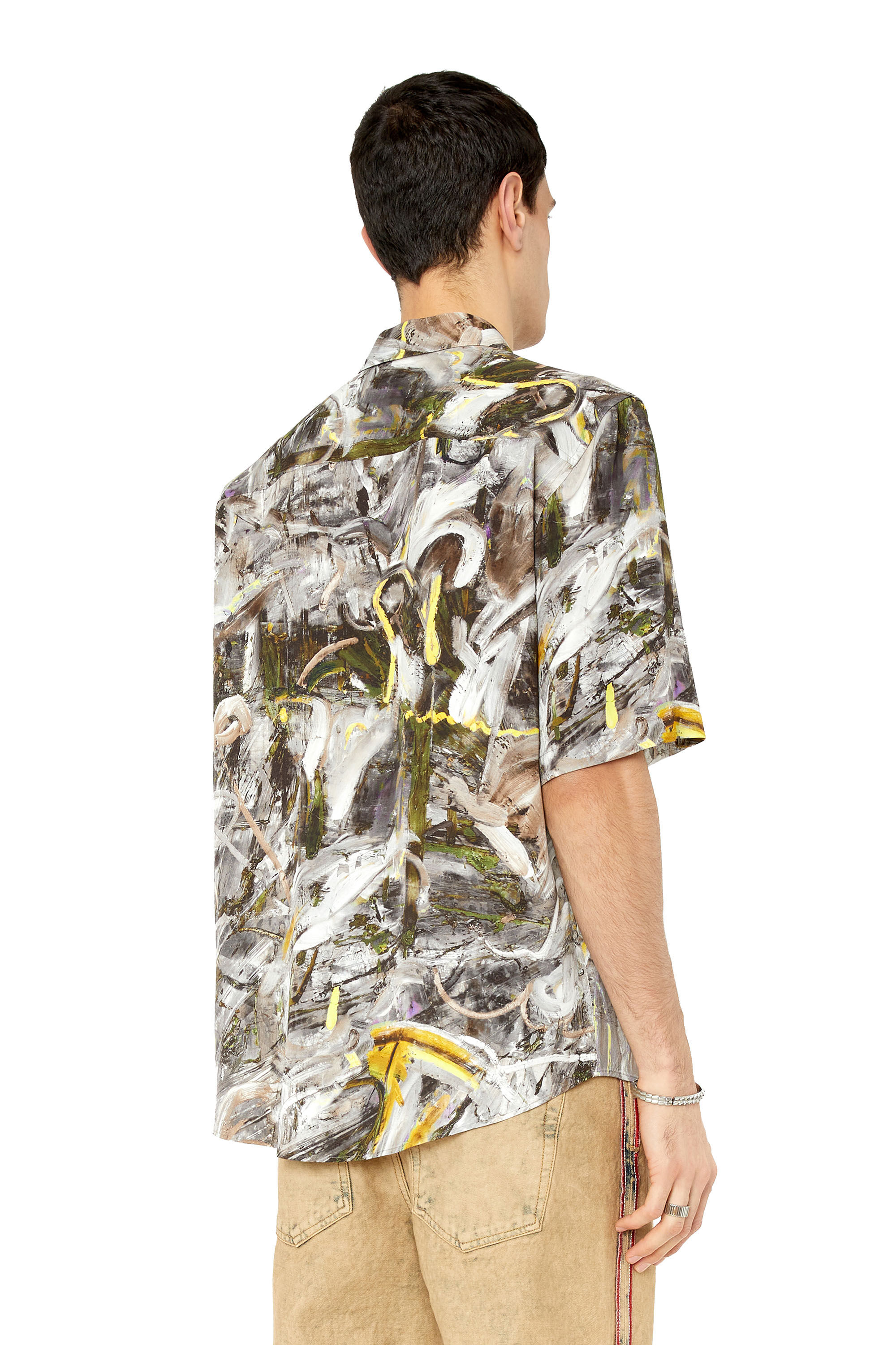 Diesel - S-UMBE-SSL-PRINT, Man's Short sleeve shirt in printed twill in Grey/White - 5