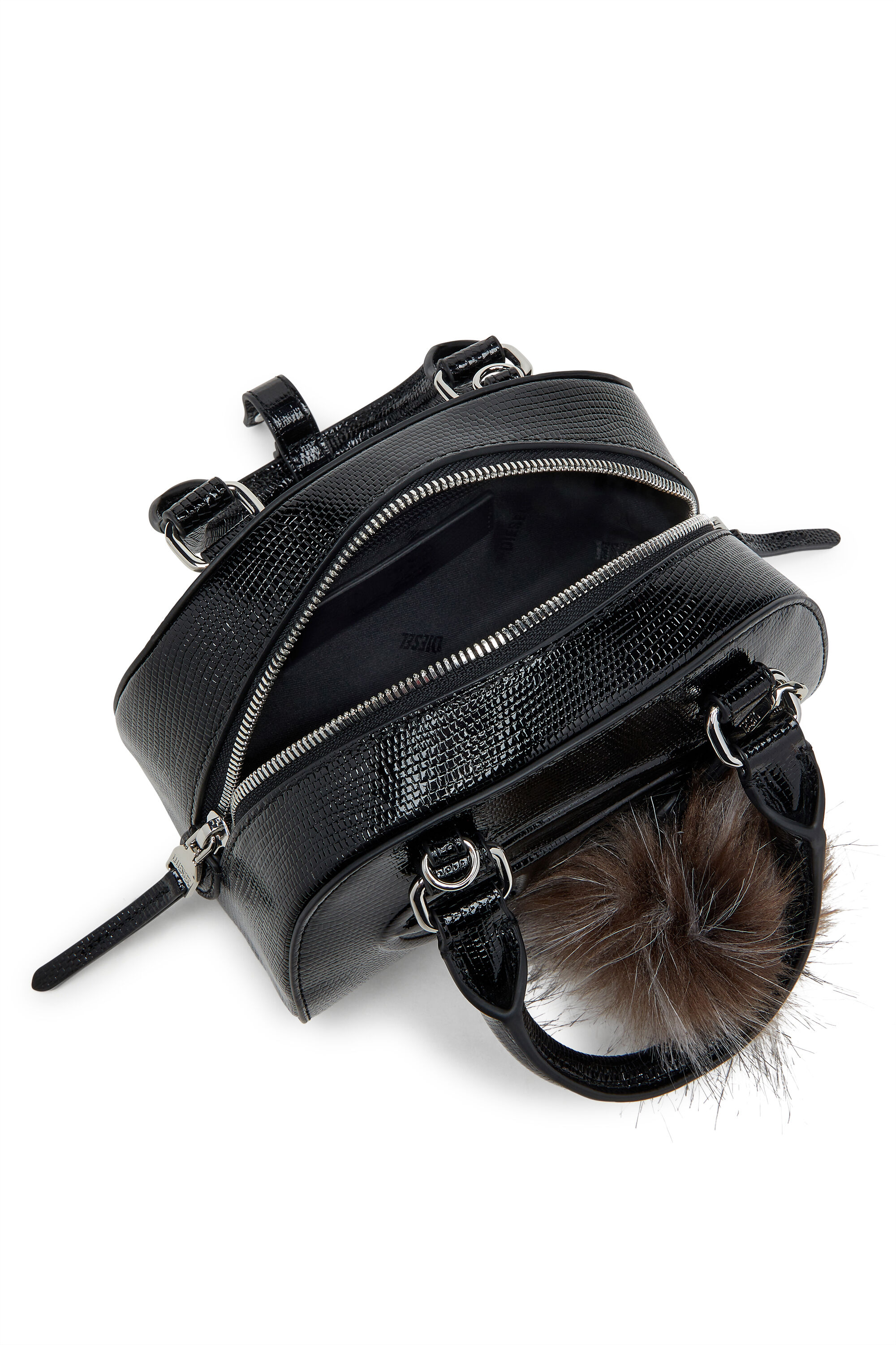 Women's 1DR Dome-Mini bowling bag in embossed leather | Black | Diesel