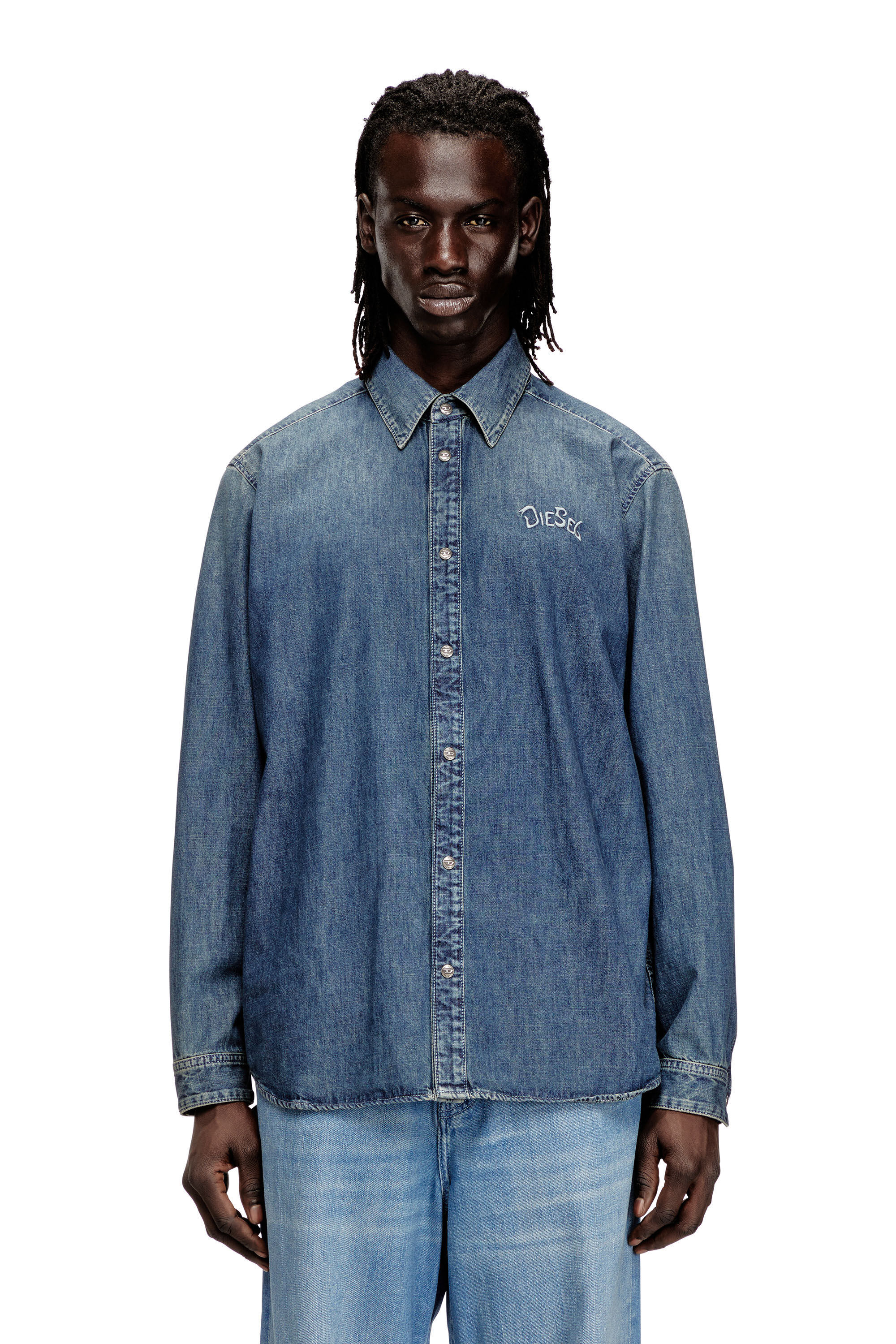 Men's Denim shirt with back embroidery | Blue | Diesel US
