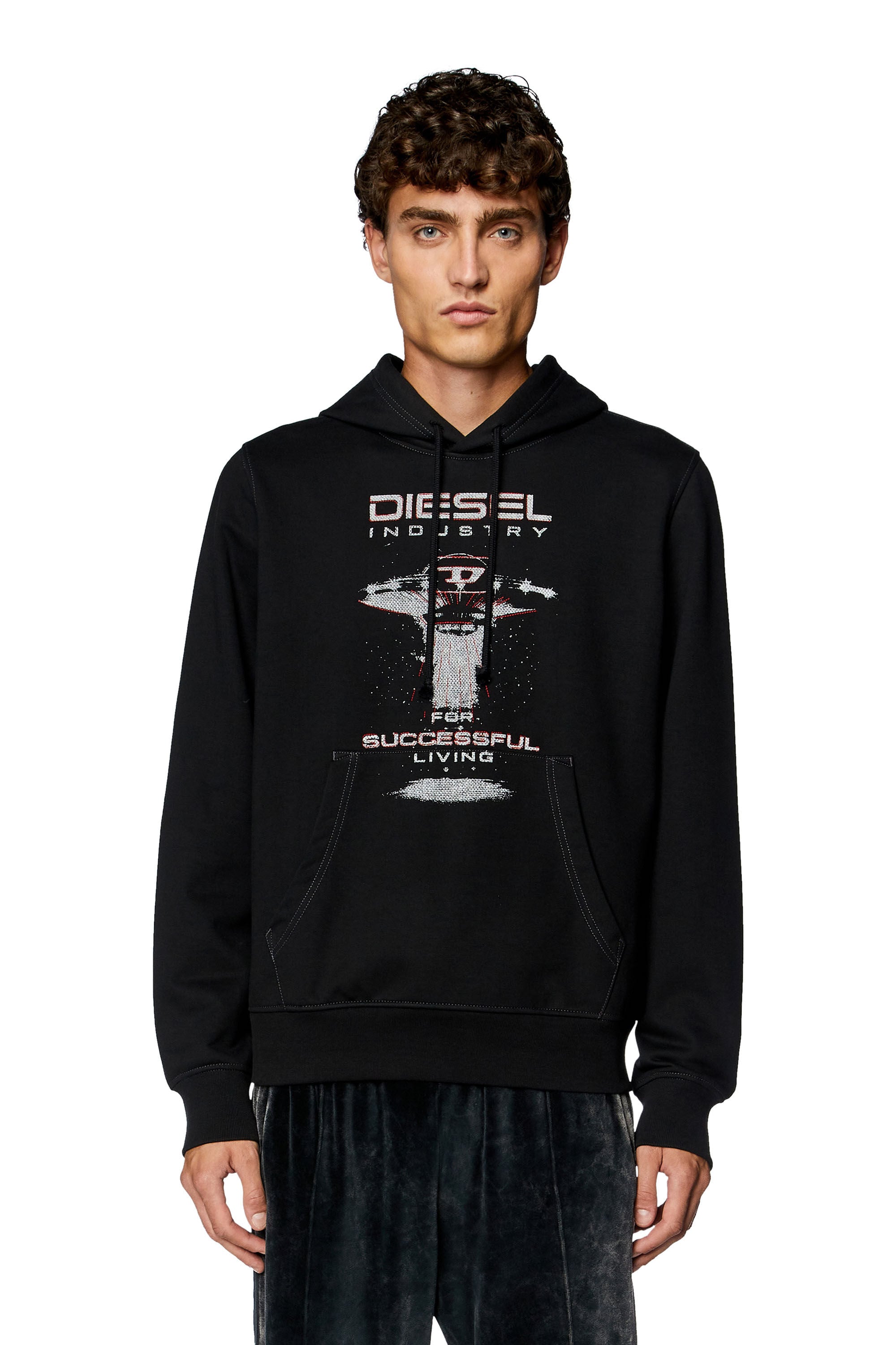 Men's Hoodie with spaceship print | Black | Diesel US