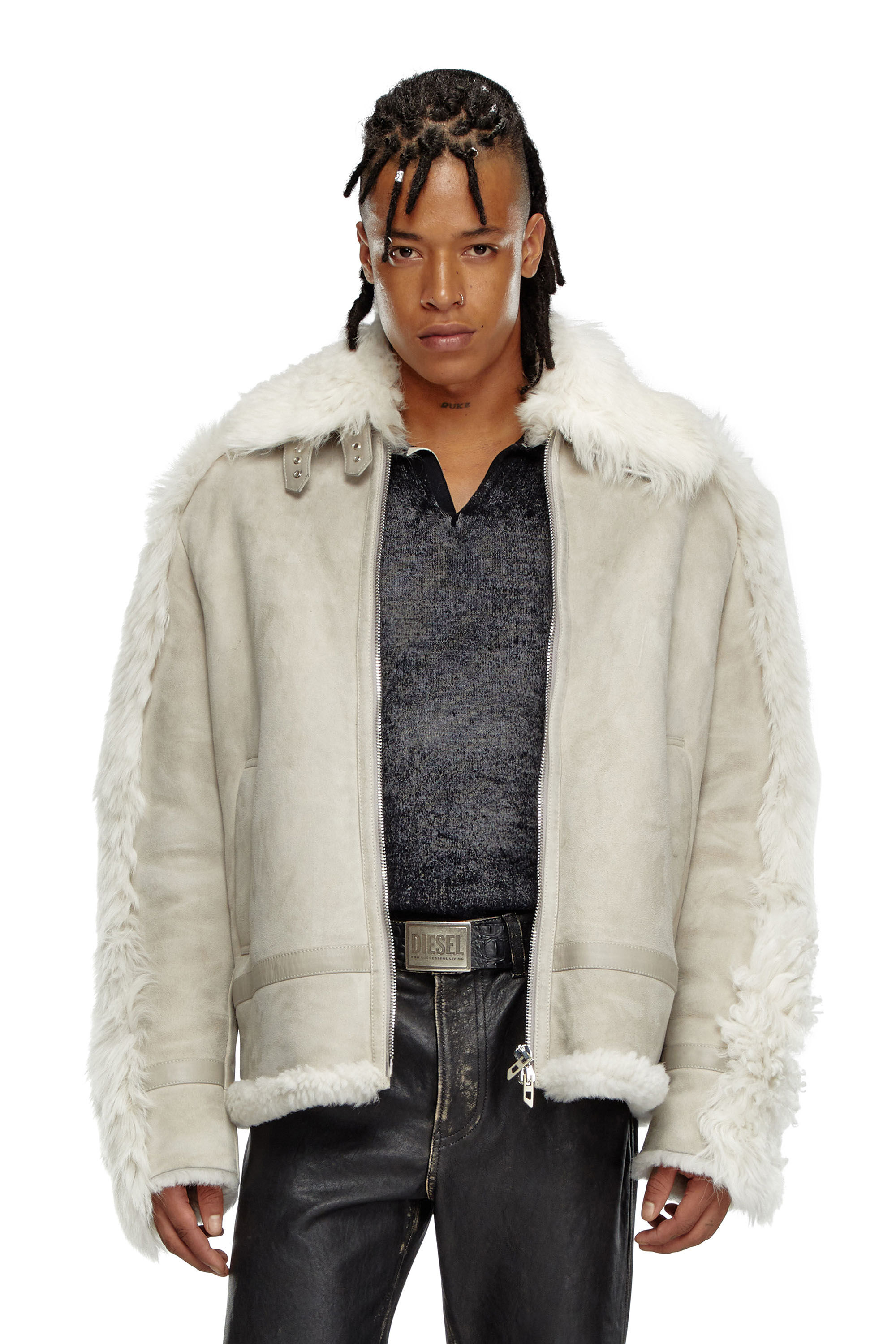 Diesel - L-OMER, Male's Shearling jacket in Grey - 3