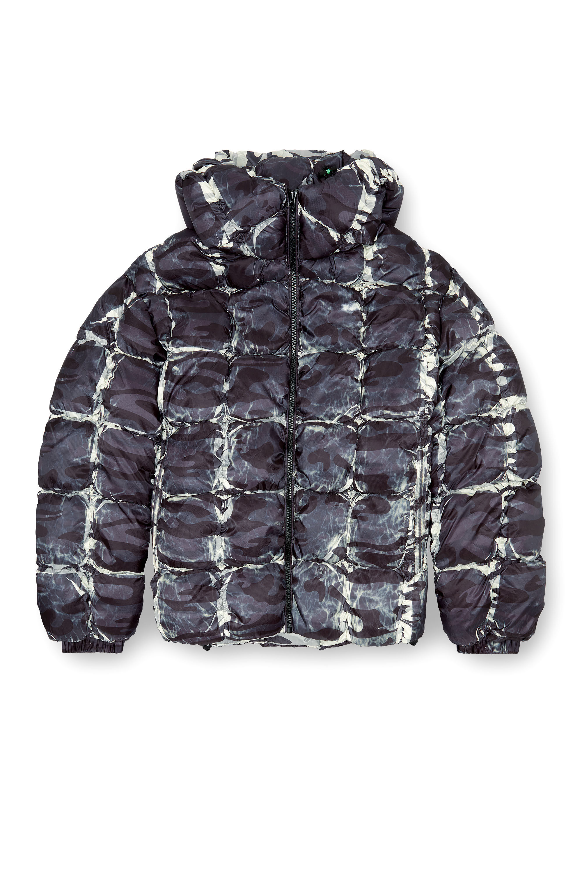 Diesel - W-CLAUS-CAMU, Male's Hooded puffer jacket with camo print in Grey - 2