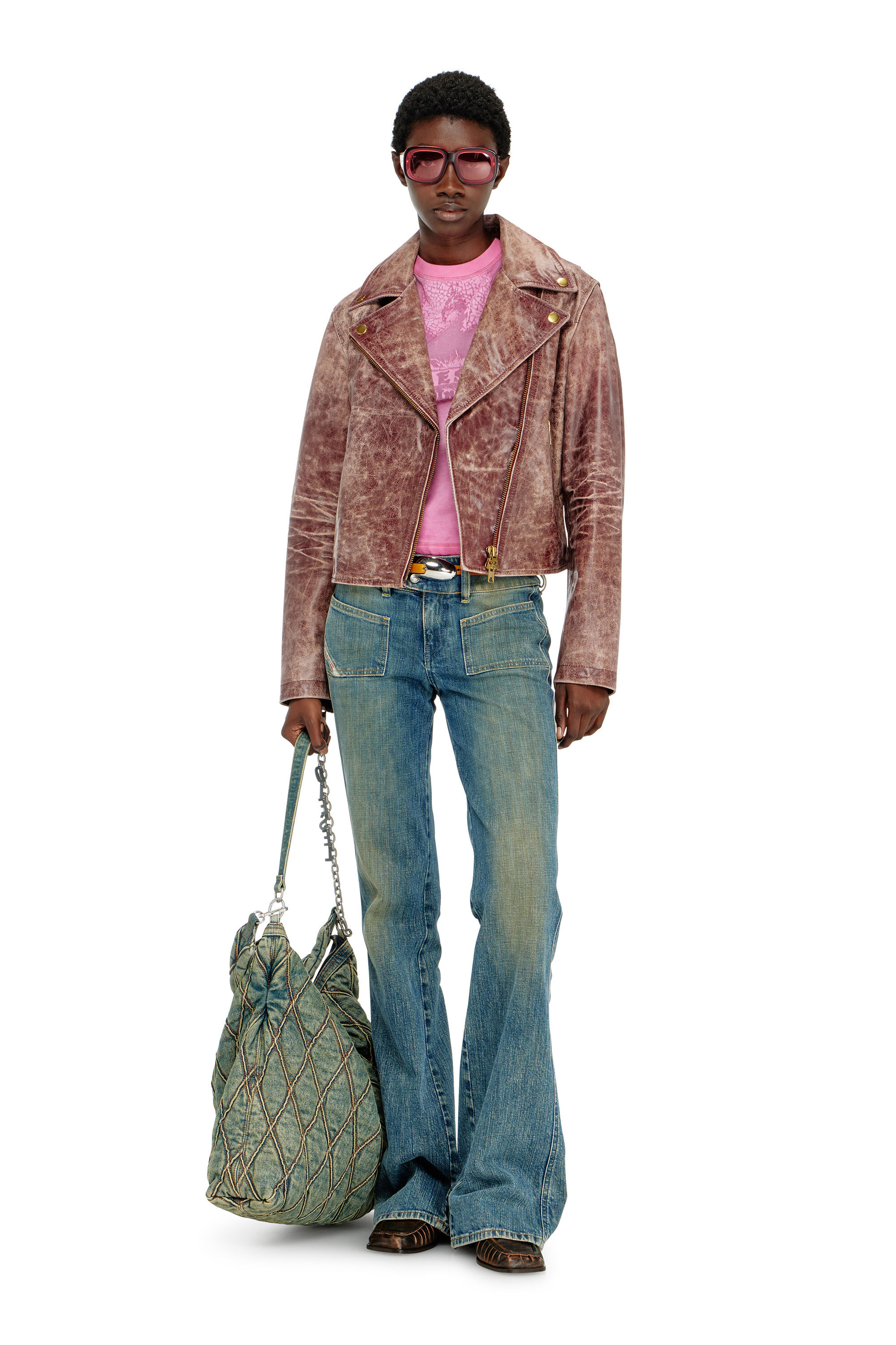 Women's Slim T-shirt with dévoré Phoenix | Pink | Diesel {{Country}}