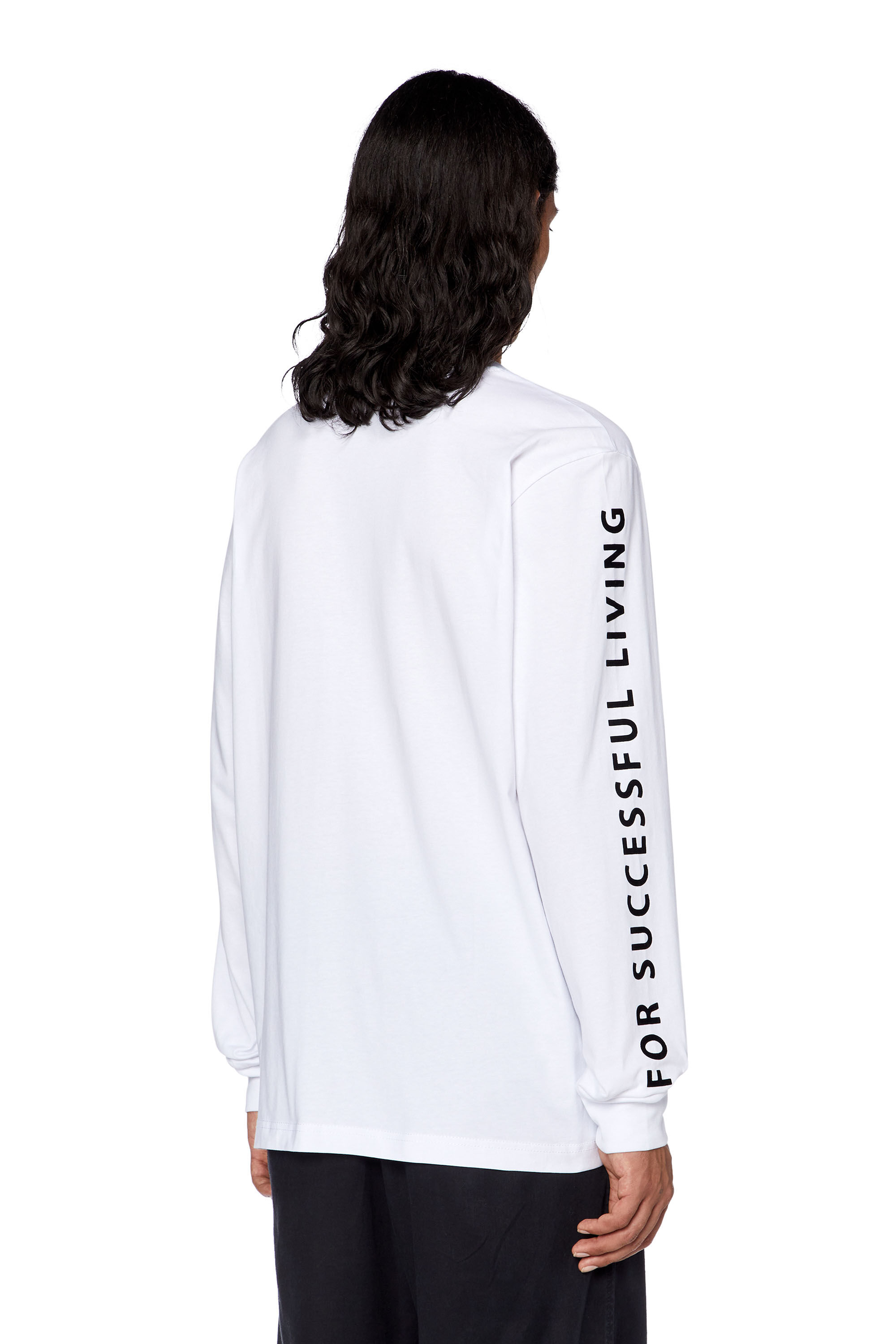 Men's Long-sleeve T-shirt with flocked prints | White | Diesel US