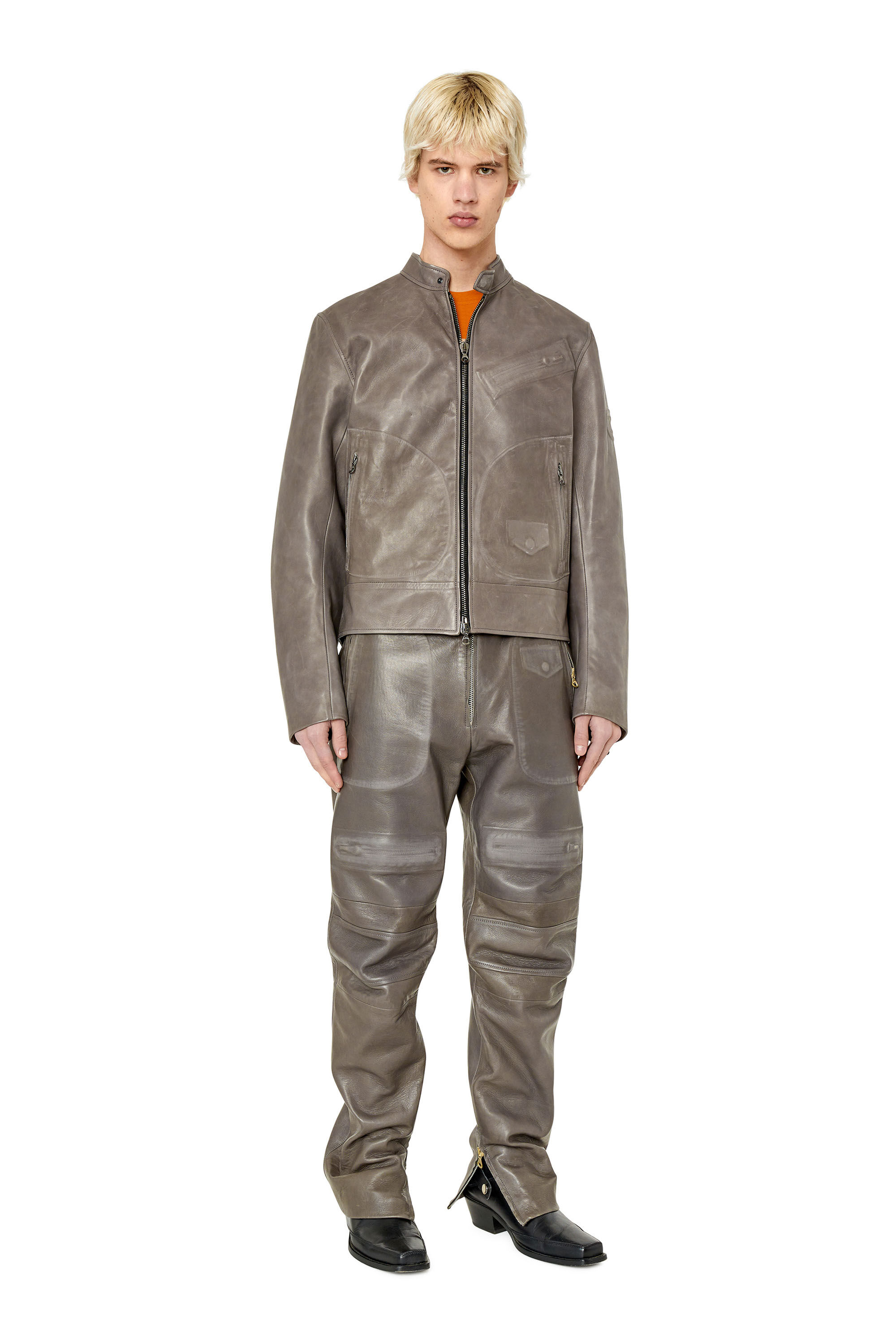 Diesel - L-JOSH, Male's Biker jacket in bonded leather in Dark Grey - 1
