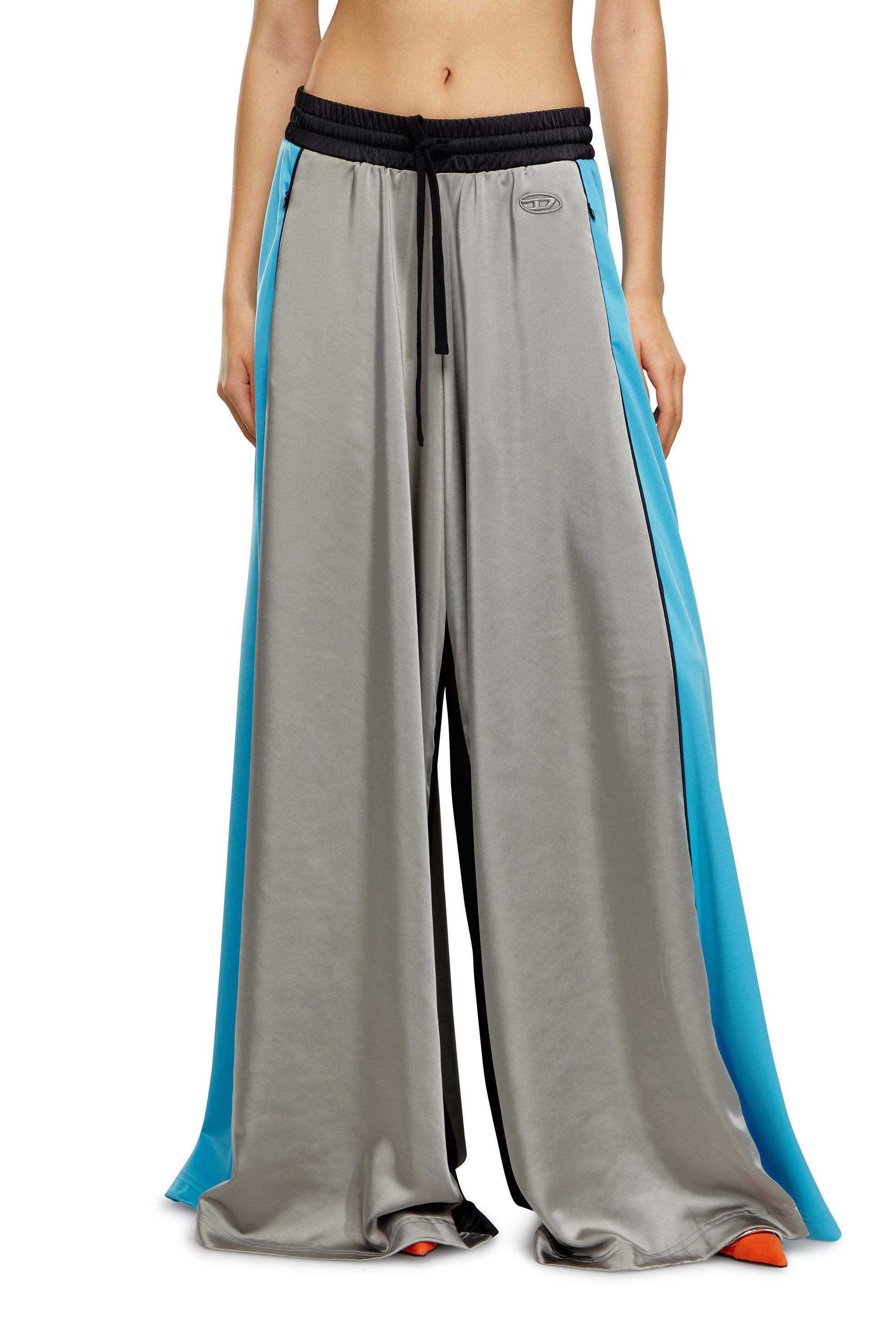 Diesel - P-WILD, Female's Palazzo pants in satin and double knit in Blue/Grey - 3