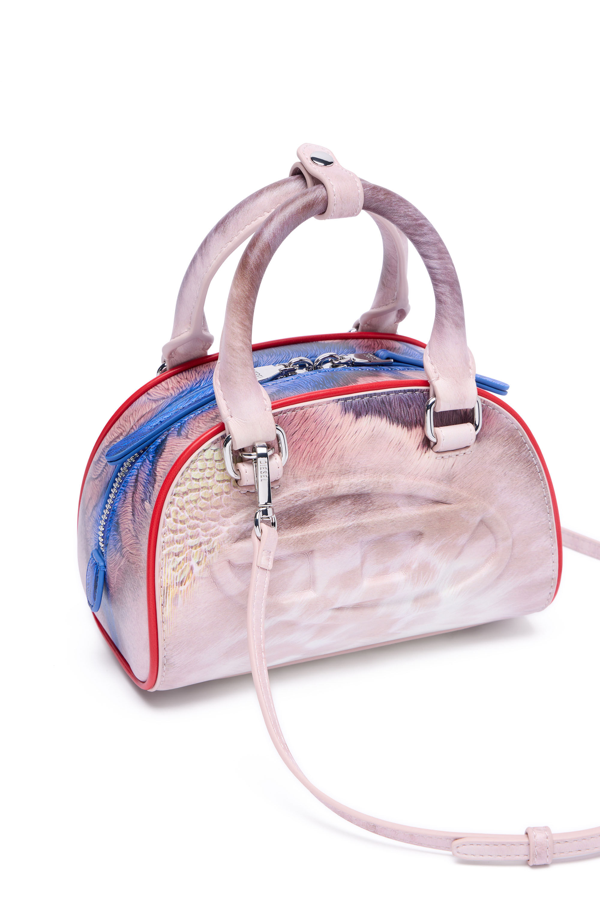 Diesel - 1DR DOME CROSSBODY, Female's 1DR Dome-Mini bowling bag with animal print in Pink/Blue - 6