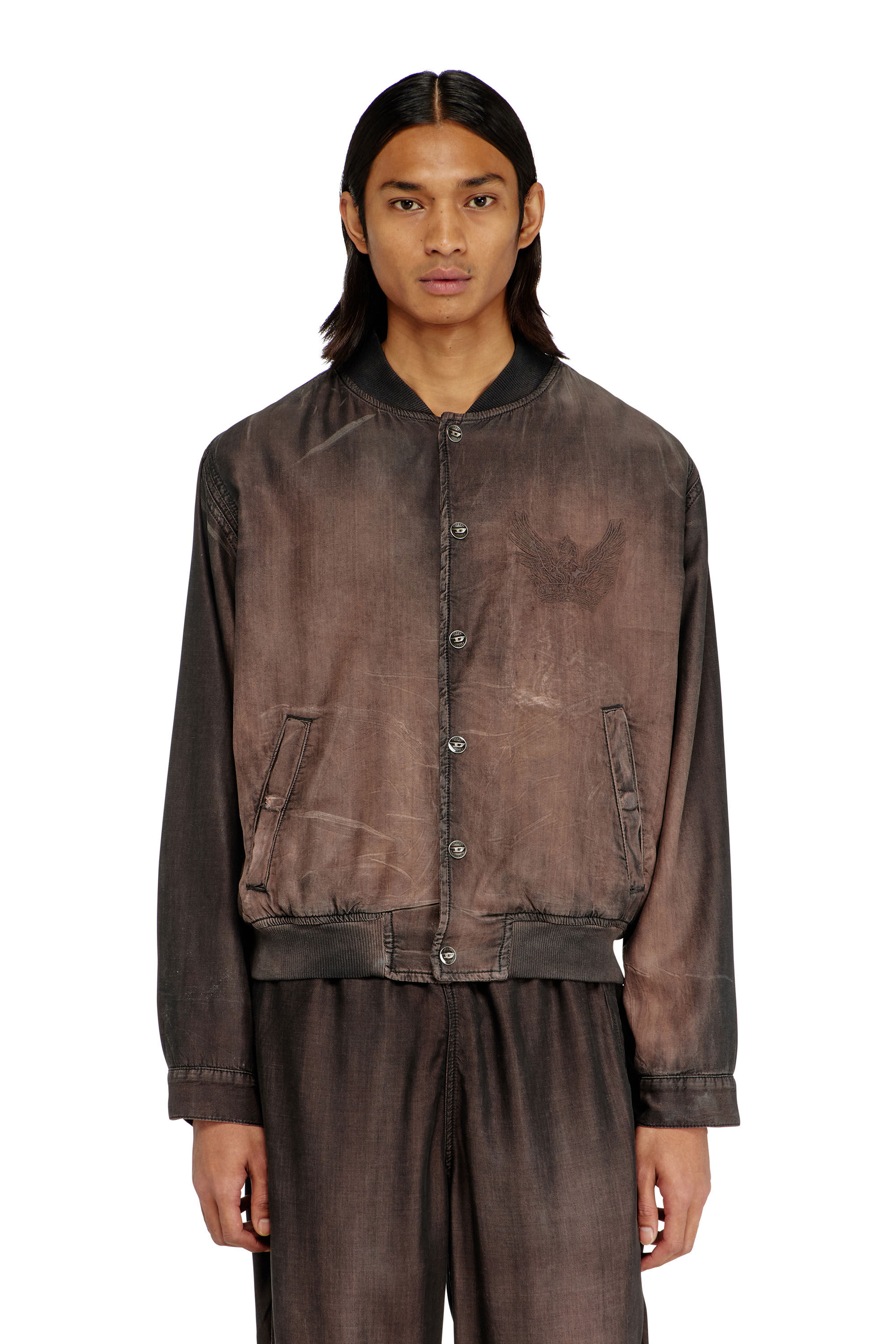 Men's Bomber jacket in fluid coated denim | Brown | Diesel