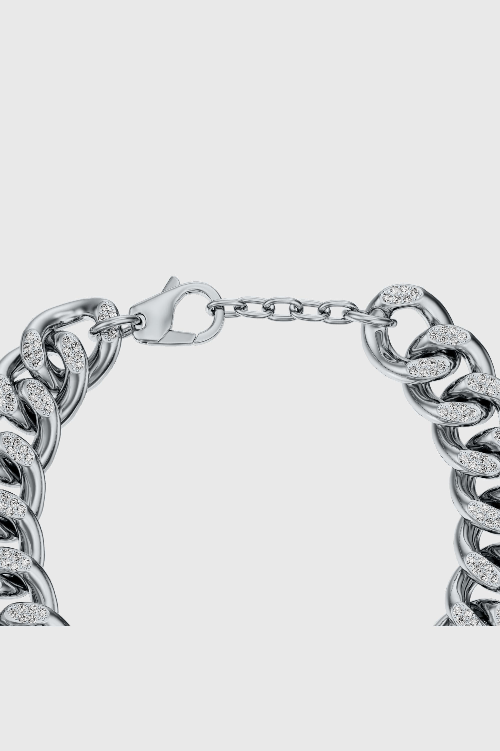 Women's Stainless steel Oval D glitz chain bracelet | Silver