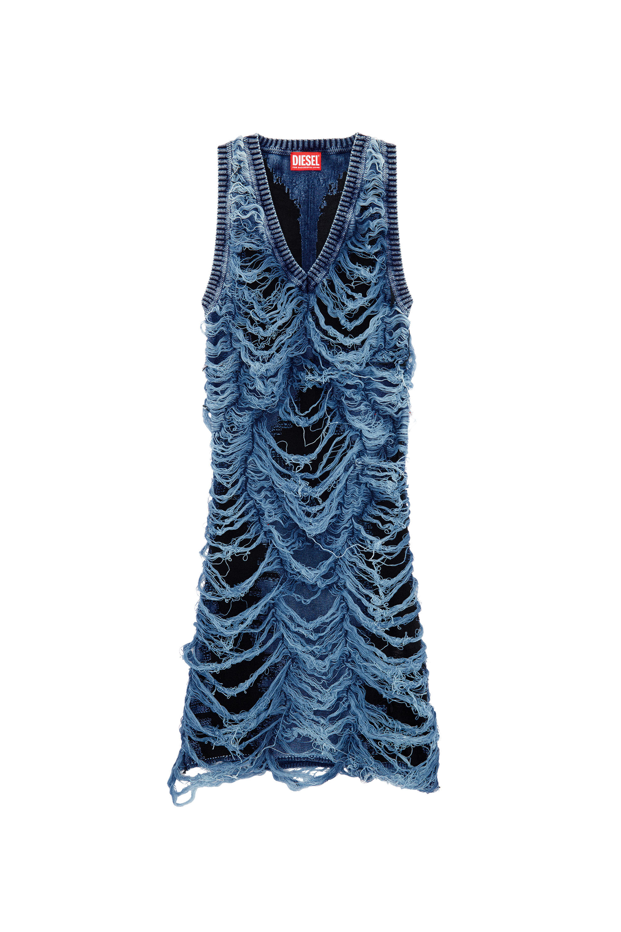 Diesel - M-BIANCA, Female's Short dress in destroyed indigo knit in Blue - 2
