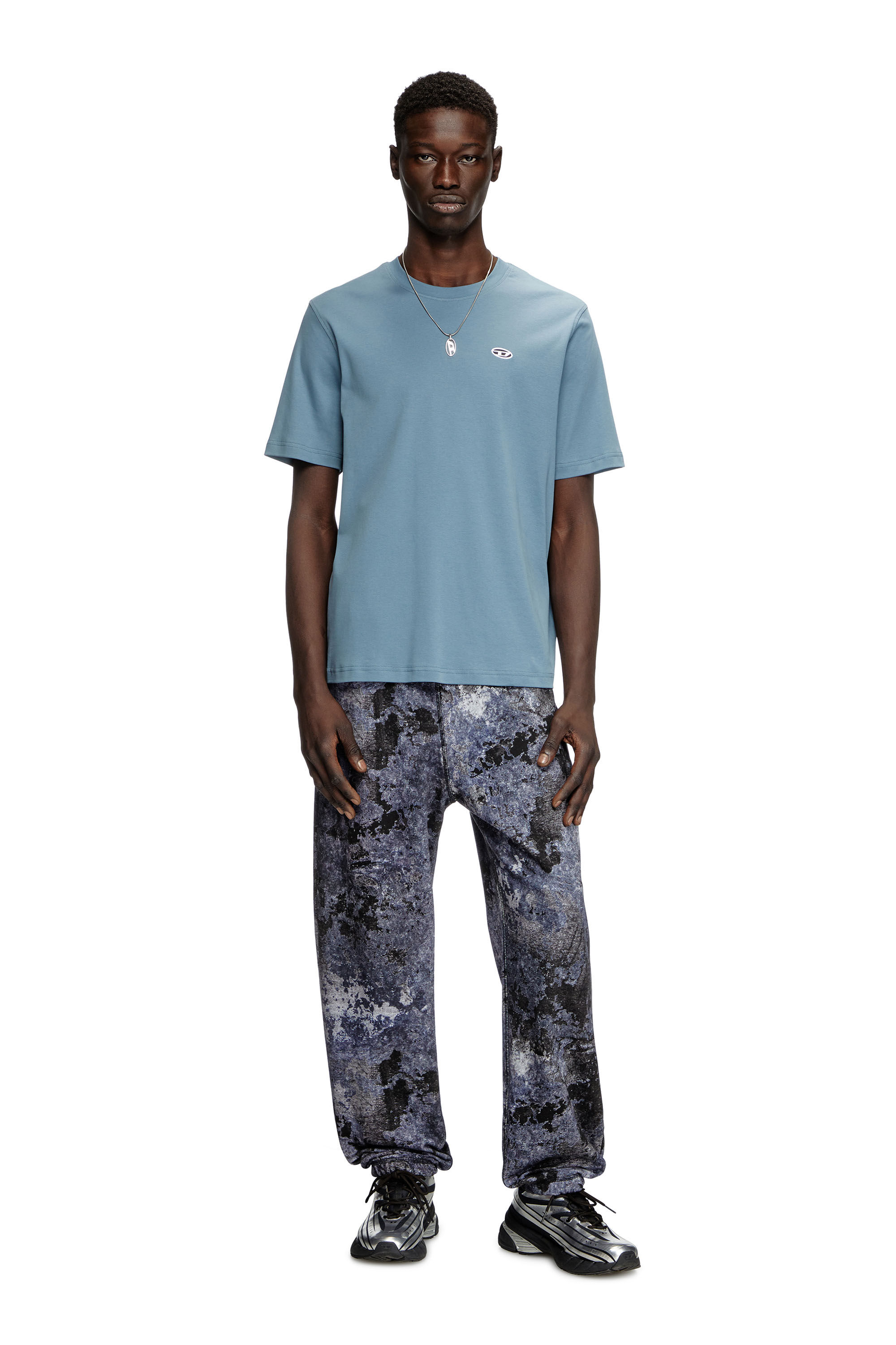 Diesel - T-ADJUST-DOVAL-PJ, Male's T-shirt with Oval D patch in Light Blue - 1