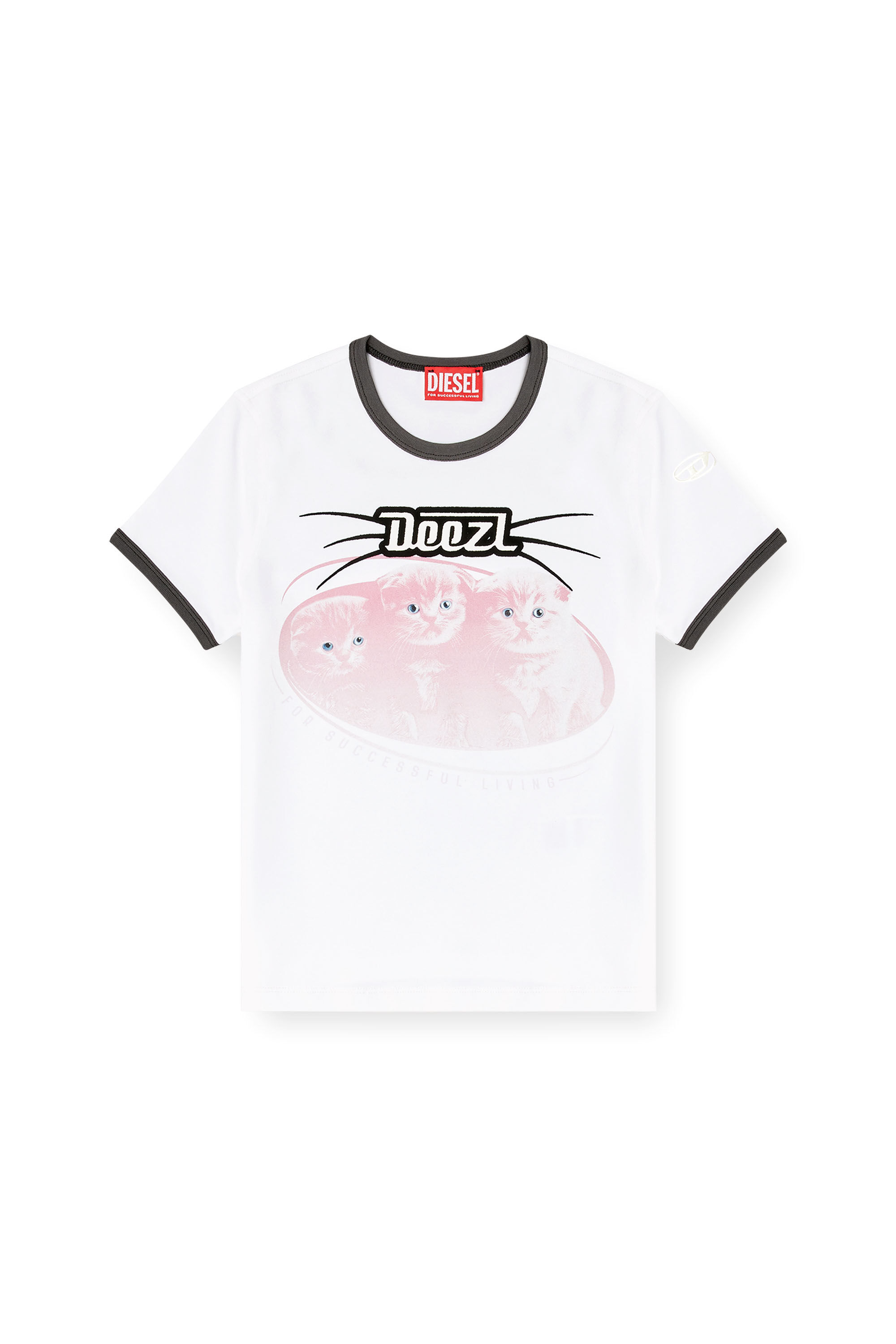 Diesel - T-UNCUTIES-LONG-R13, T-shirt en coton avec impression en flock Femme in Blanc - 2