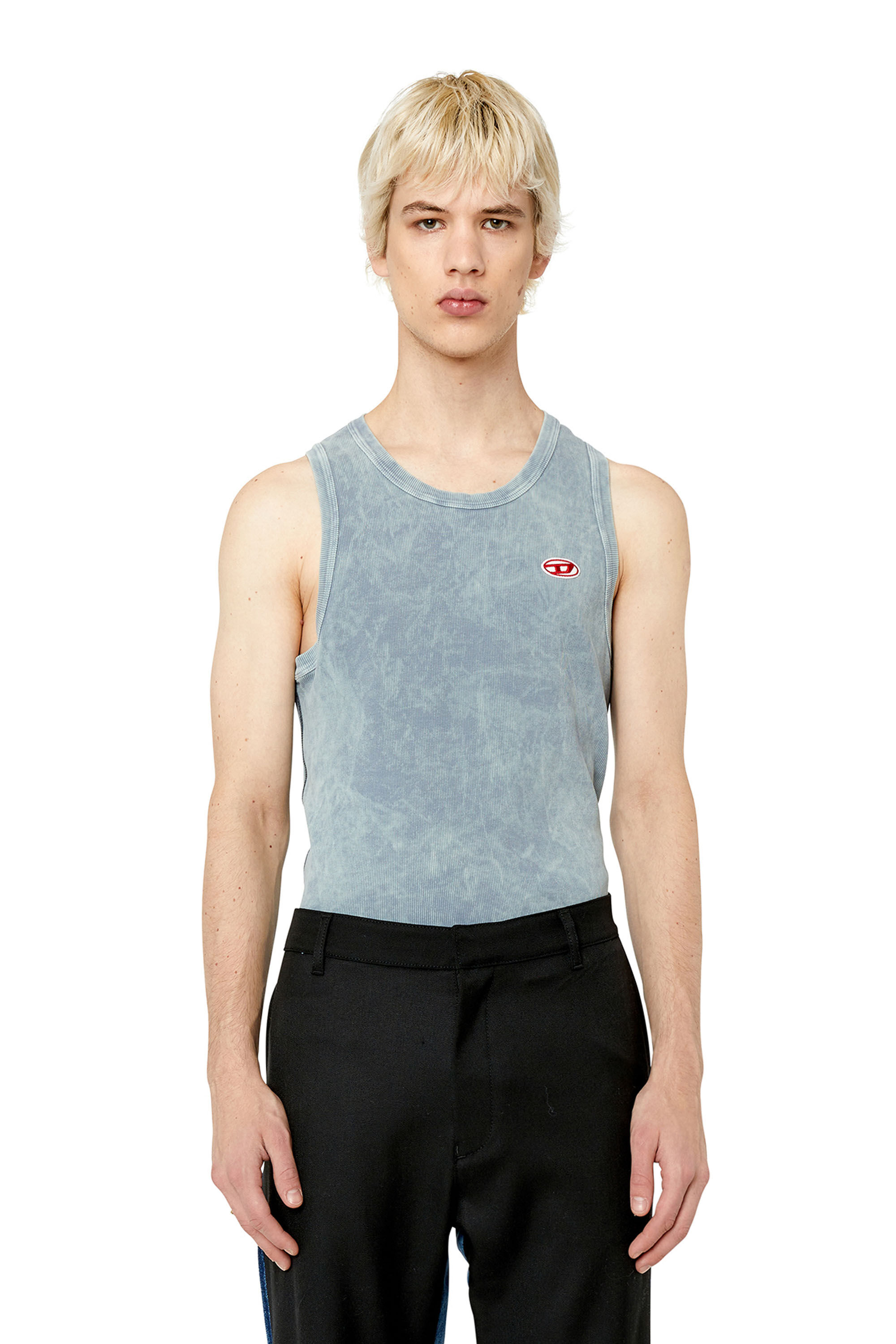 Diesel - T-WISTY-G1, Male's Acid-wash tank top with logo patch in Grey - 3