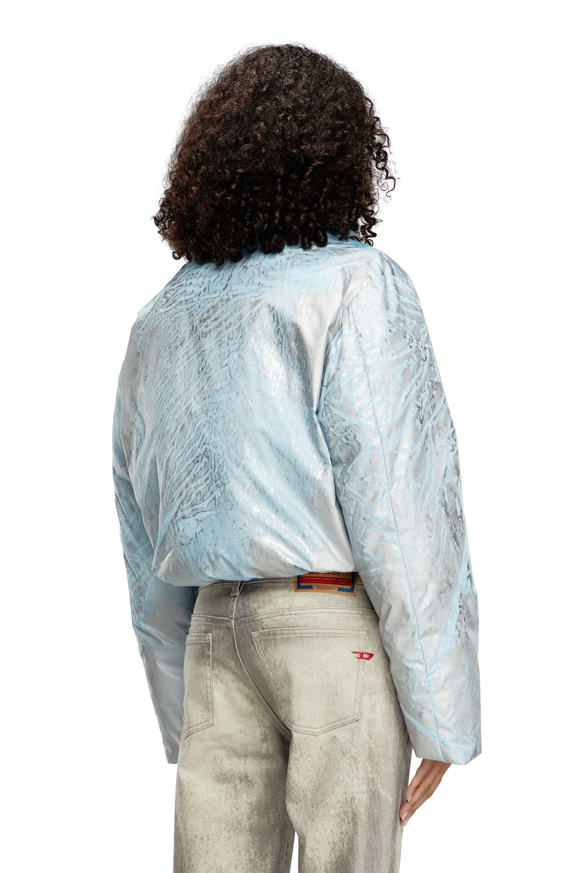 Diesel - W-HIMSY, Doudoune crop avec effets métallisés Femme in Gris argenté - 5