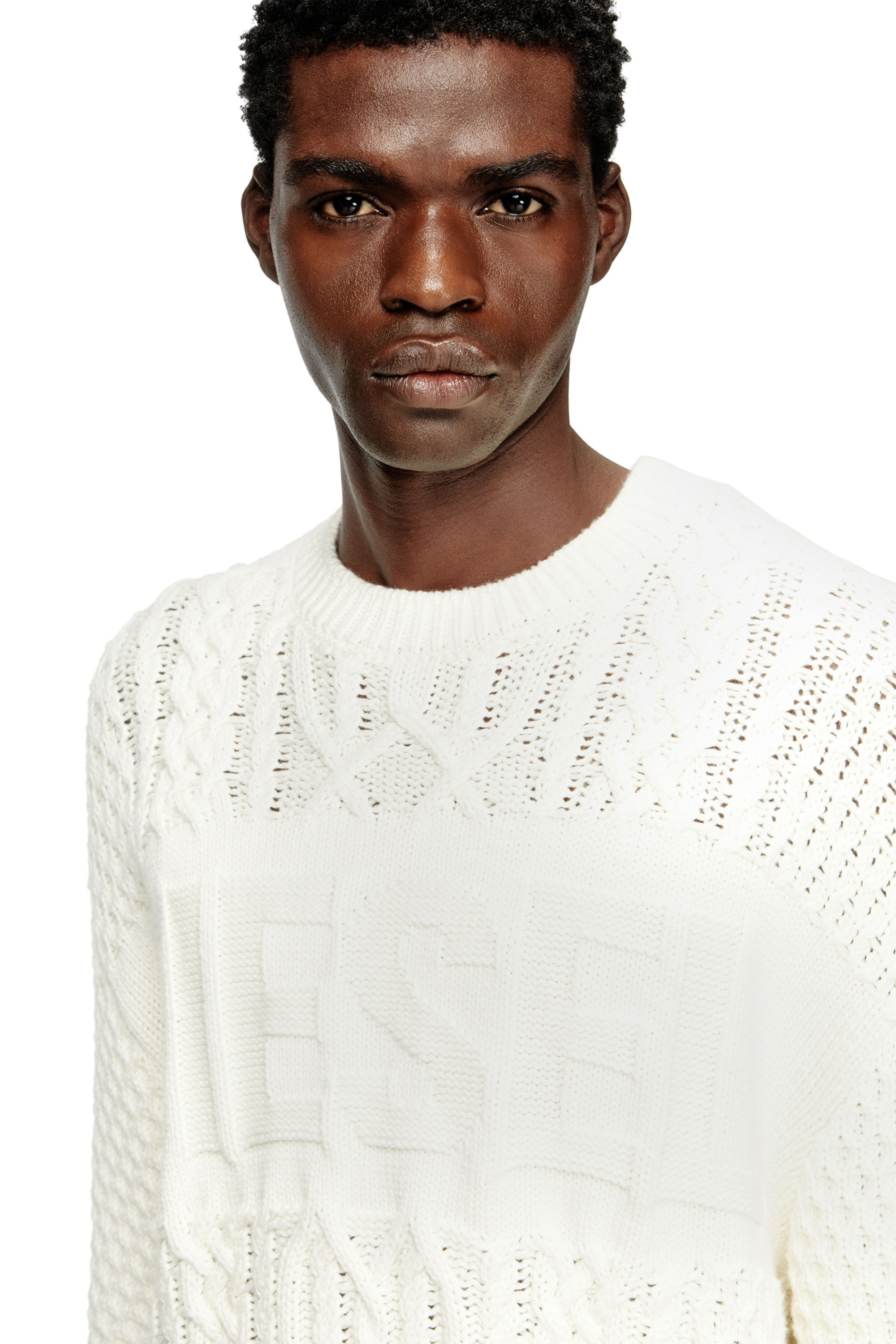 Men's Cable-knit jumper with Diesel logo | White | Diesel